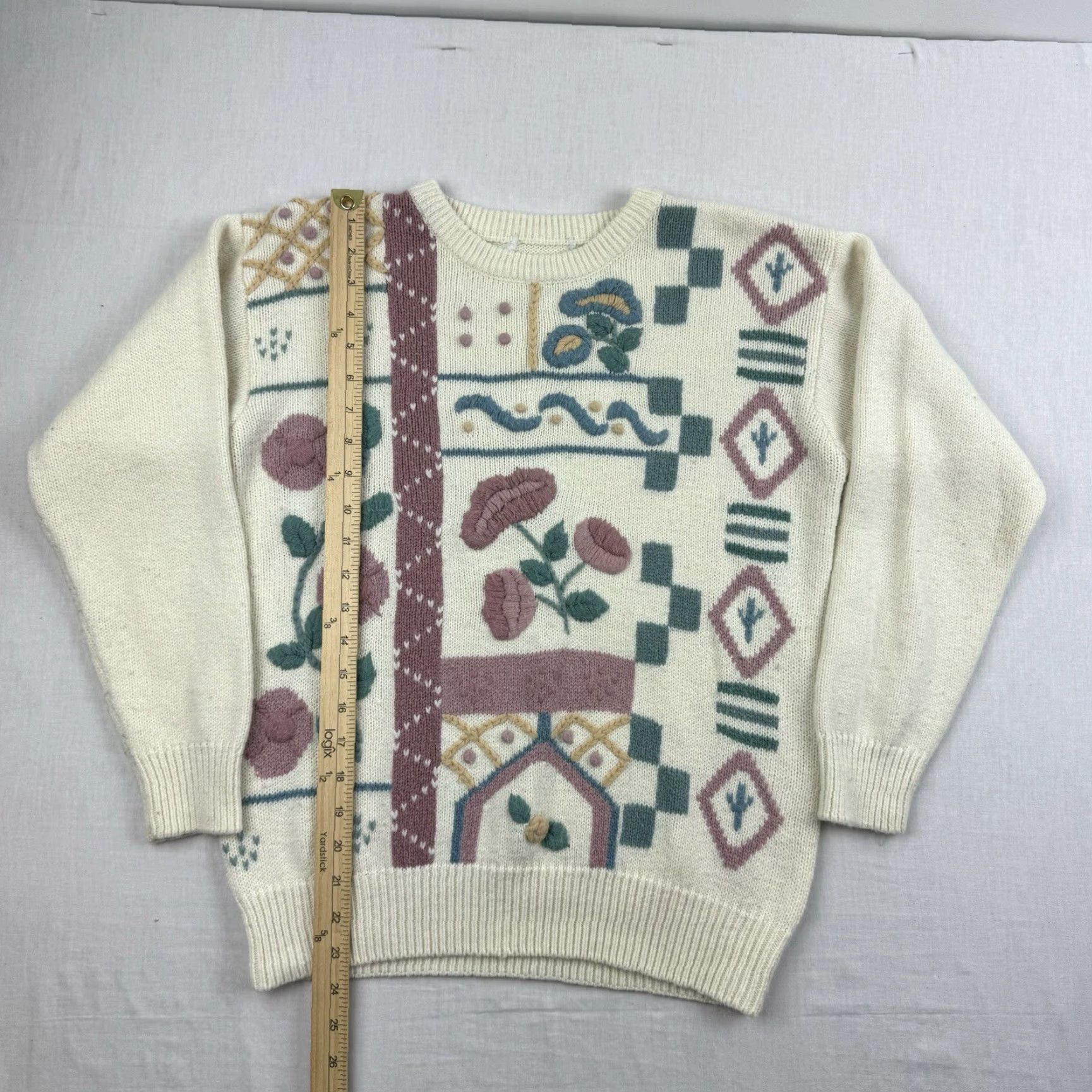 Vintage VINTAGE Flower Sweater Women's Crew Neck Knit Pullover S Ivory 90s Grandma Style Mens Womens Size S / US 4 / IT 40 - 6 Thumbnail