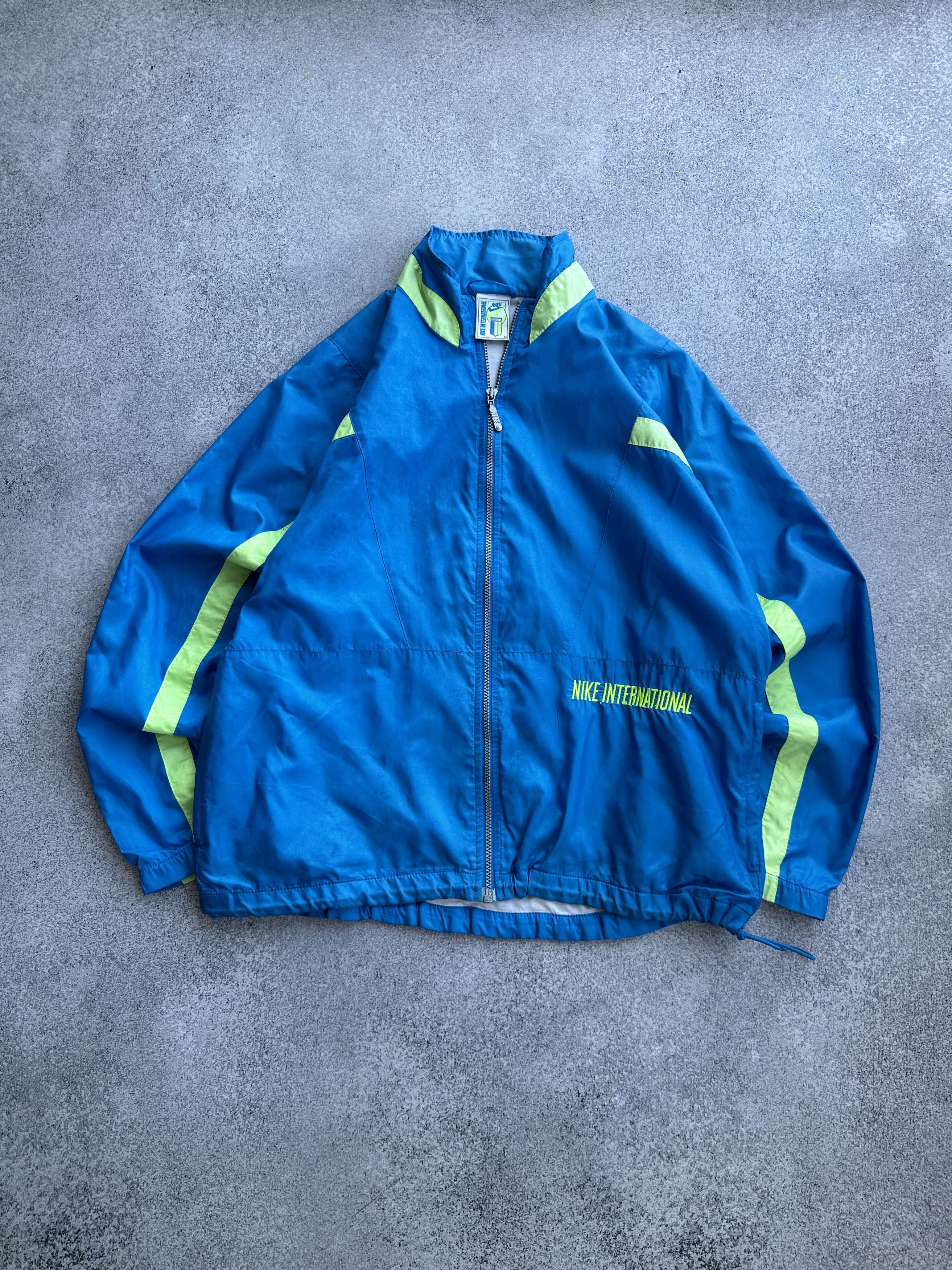 Nike × Vintage Nike International Vintage Nylon Blue Track Jacket Rare 90s Size US M / EU 48-50 / 2 - 1 Thumbnail