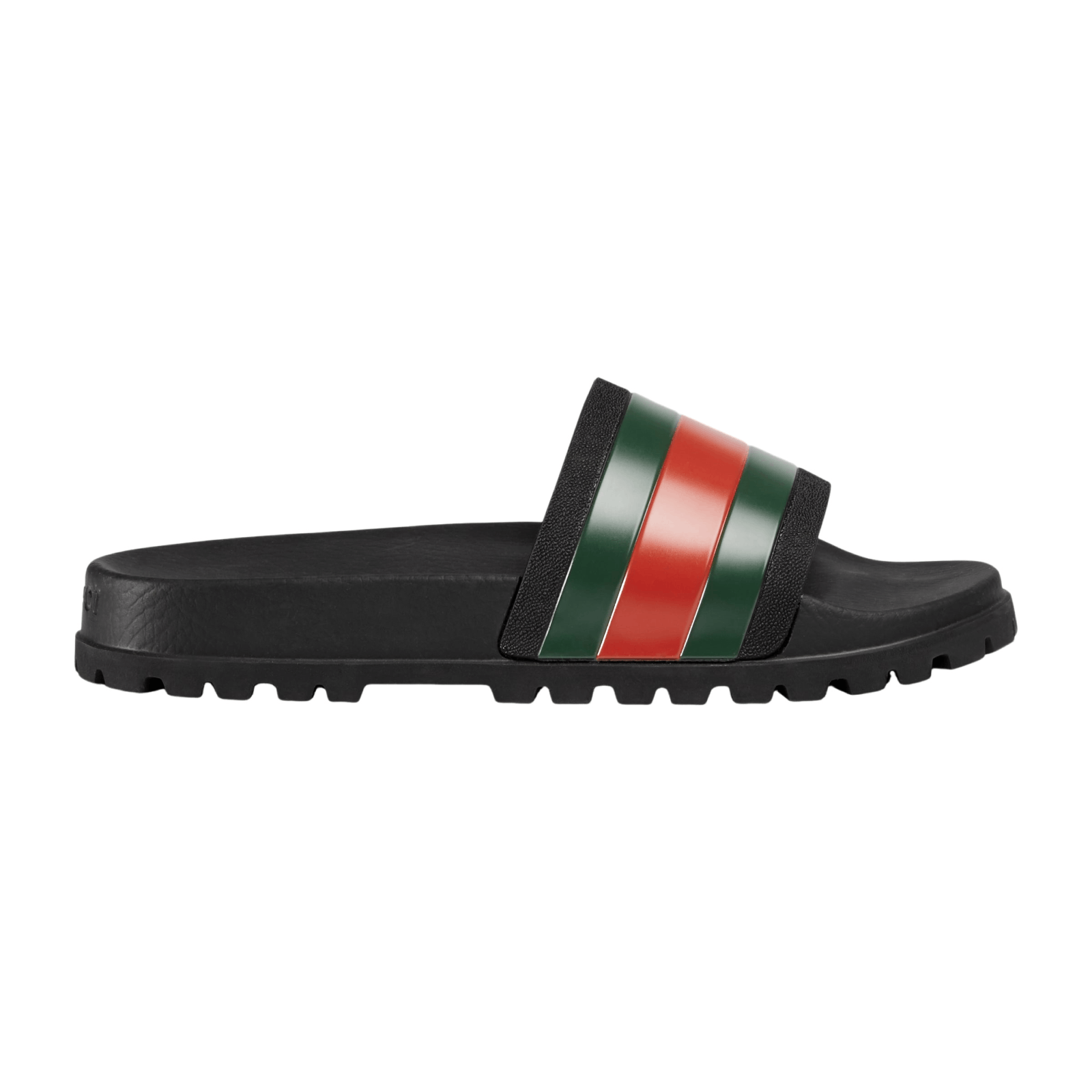 GUCCI Men's Black Rubber Web Slide Sandals New Authentic
