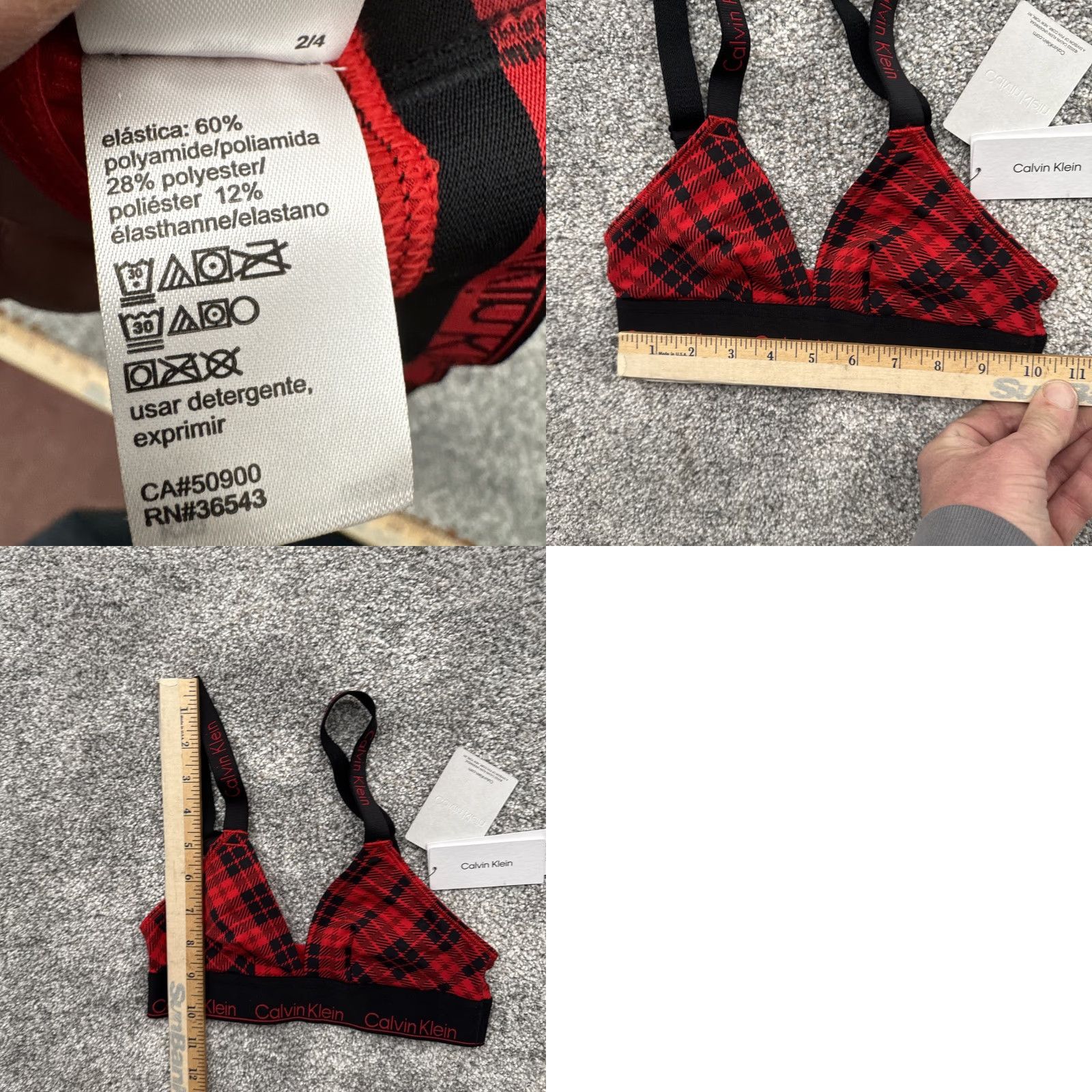 Calvin Klein Calvin Klein Bralette Womens XS Coquette Argyle Check Triangle Retro Y2K Cotton Blend Multicolor Logo Adjustable Strap XS Womens Size ONE SIZE - 8 Thumbnail