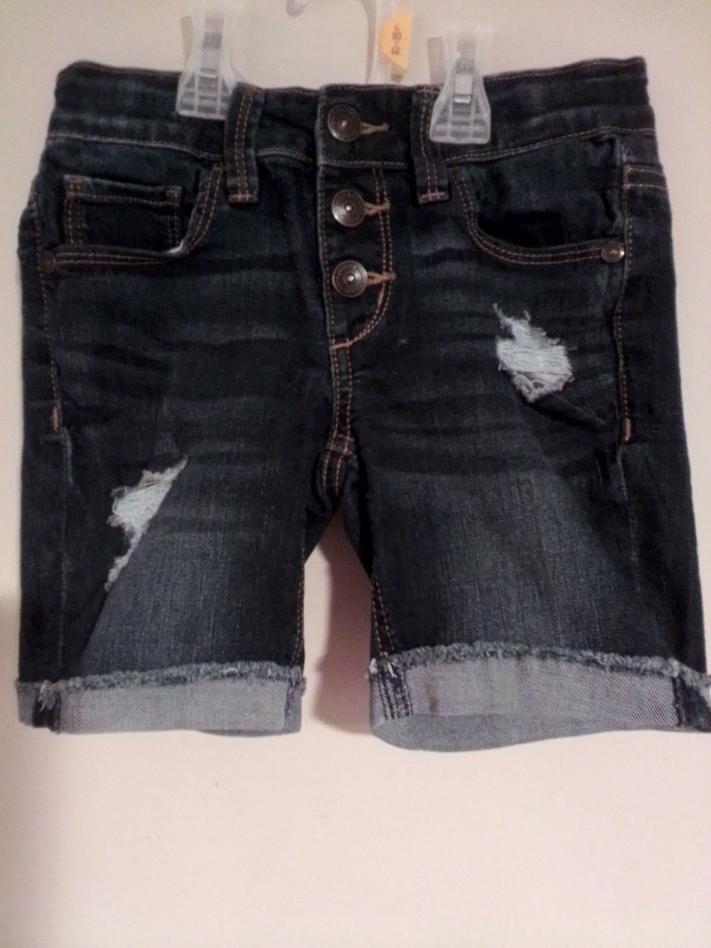 Arizona Jean Co. Girls Kids Dark Navy Distressed Shorts with Metal Buttons Size 30" / US 8 / IT 44 - 5 Thumbnail