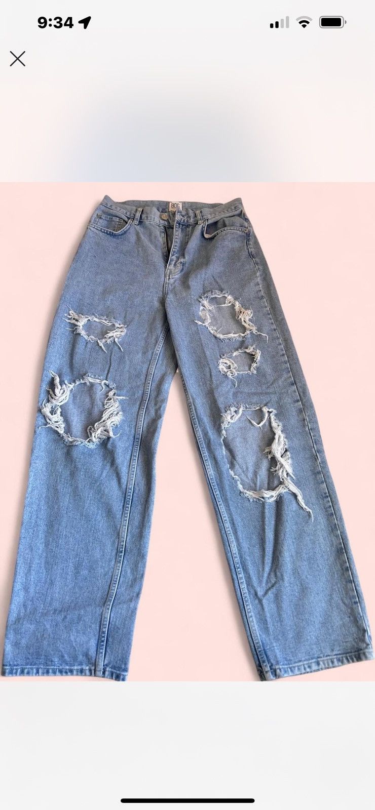 Urban Outfitters High-waisted, wide-leg, distressed blue denim jeans Size 34" / US 12 / IT 48 - 1 Preview