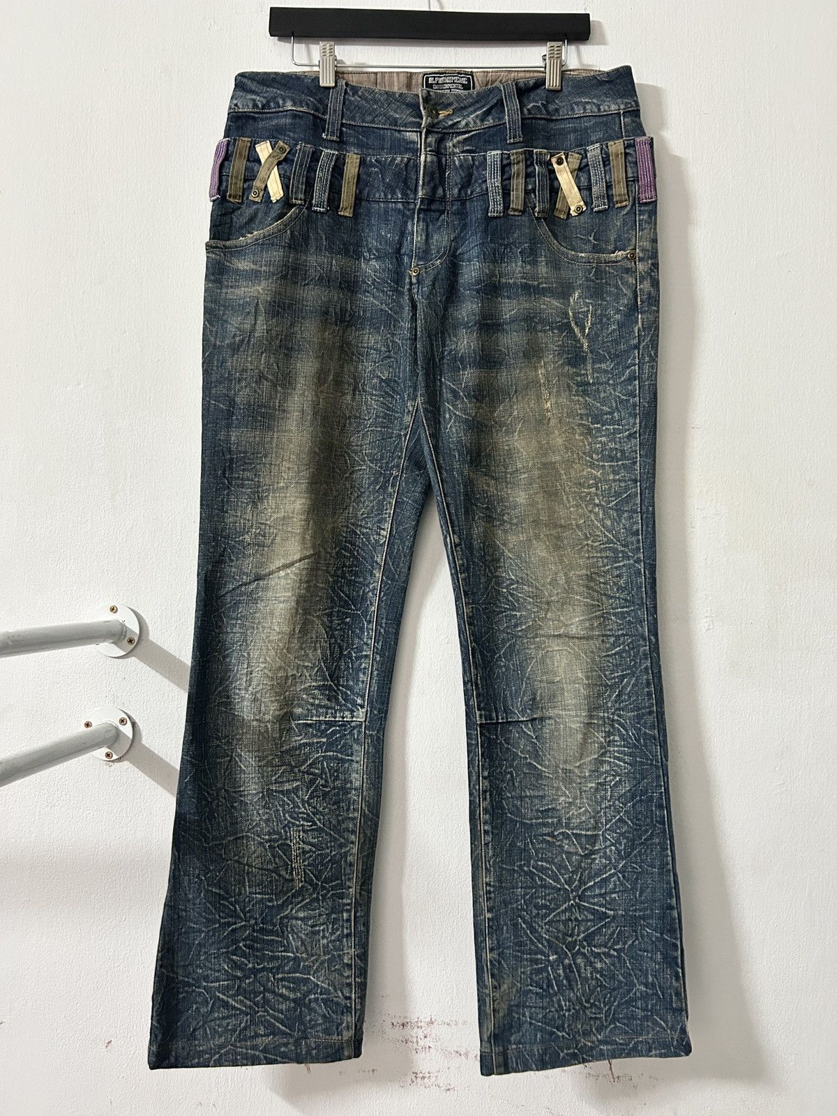 Crazy Double Waist Alpha Numeric Sick Acid Wash Design