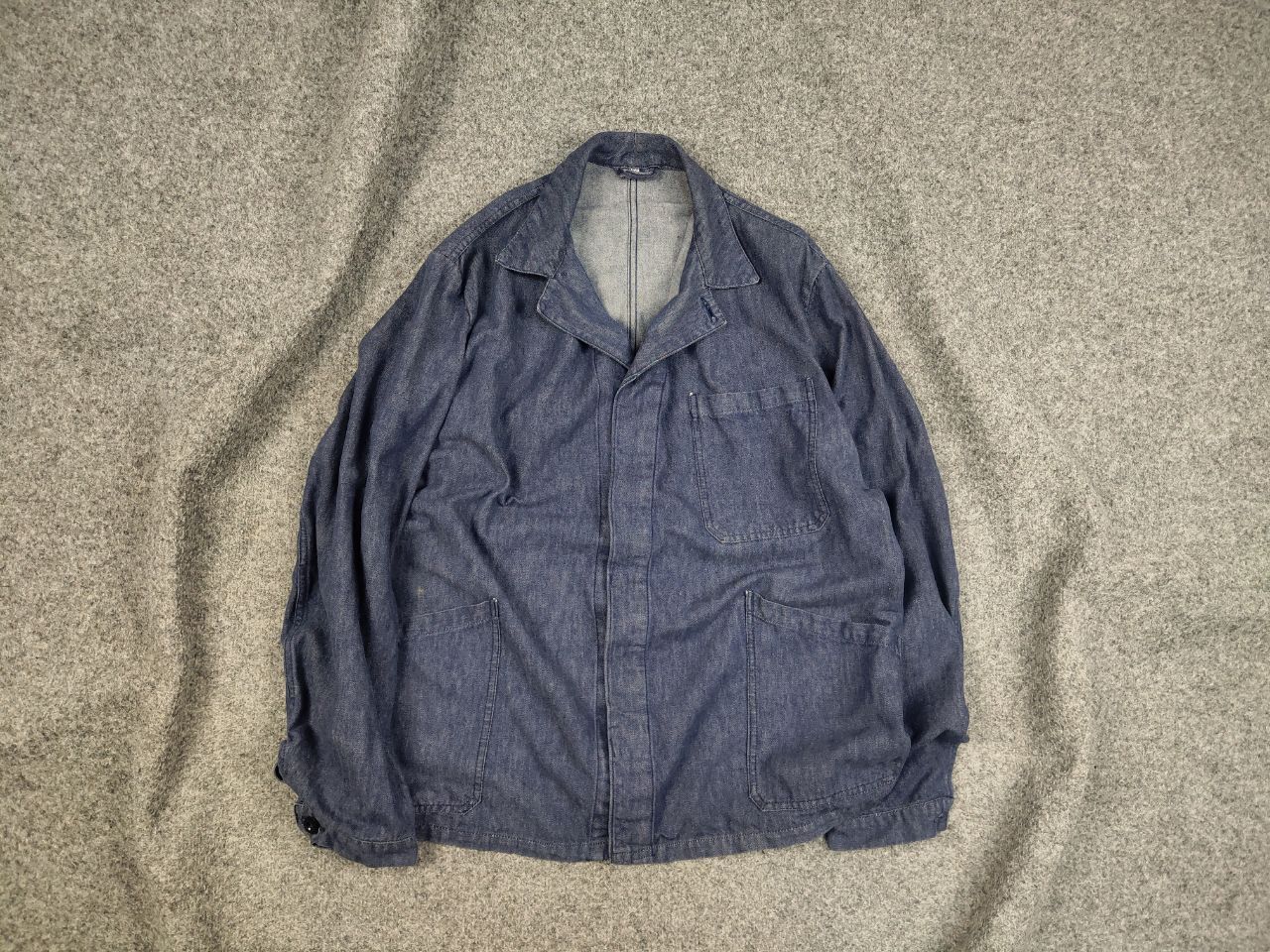 Vintage Vintage 70's Lutteurs Denim French Work Blue Sanfor Jacket Size US L / EU 52-54 / 3 - 1 Thumbnail