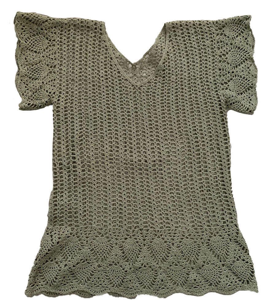 Designer Pre Owned Green Hand Made Crocheted Blouse M Size M / US 6-8 / IT 42-44 - 2 Thumbnail
