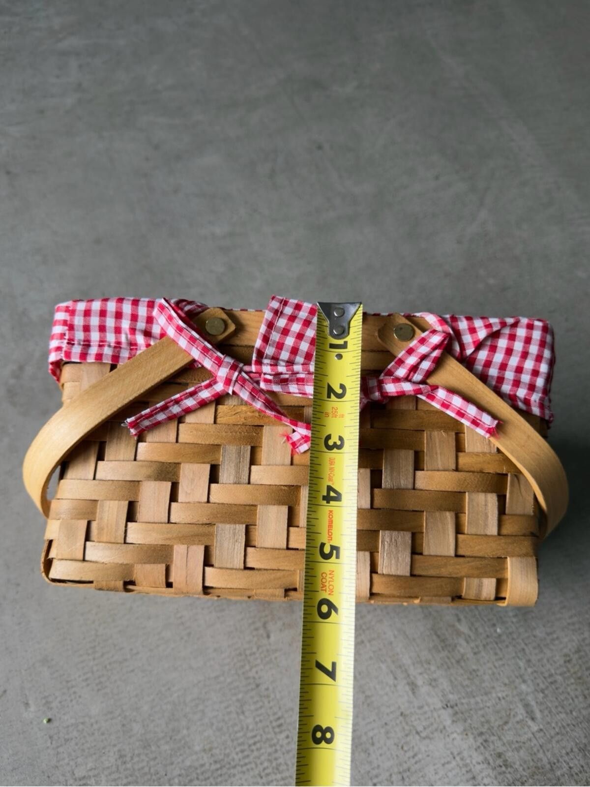 Other Woven Picnic Basket / Gingham Lined / Wooden Handle / Red Size ONE SIZE - 10 Thumbnail