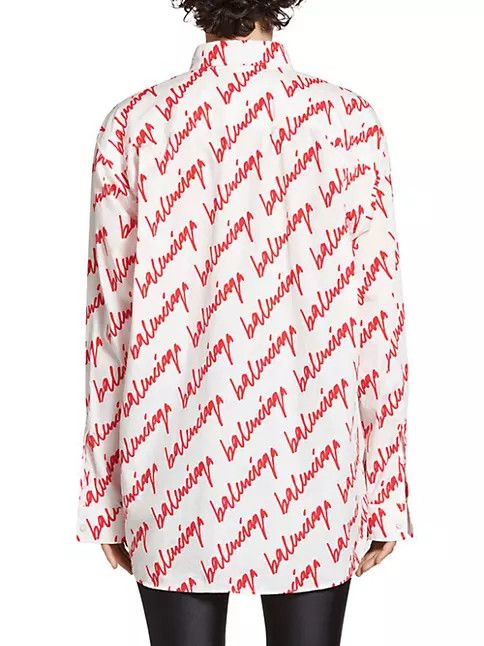 Balenciaga o1w1db11224 Scribble Shirt Large Fit in White/Red Size XS / US 0-2 / IT 36-38 - 4 Thumbnail