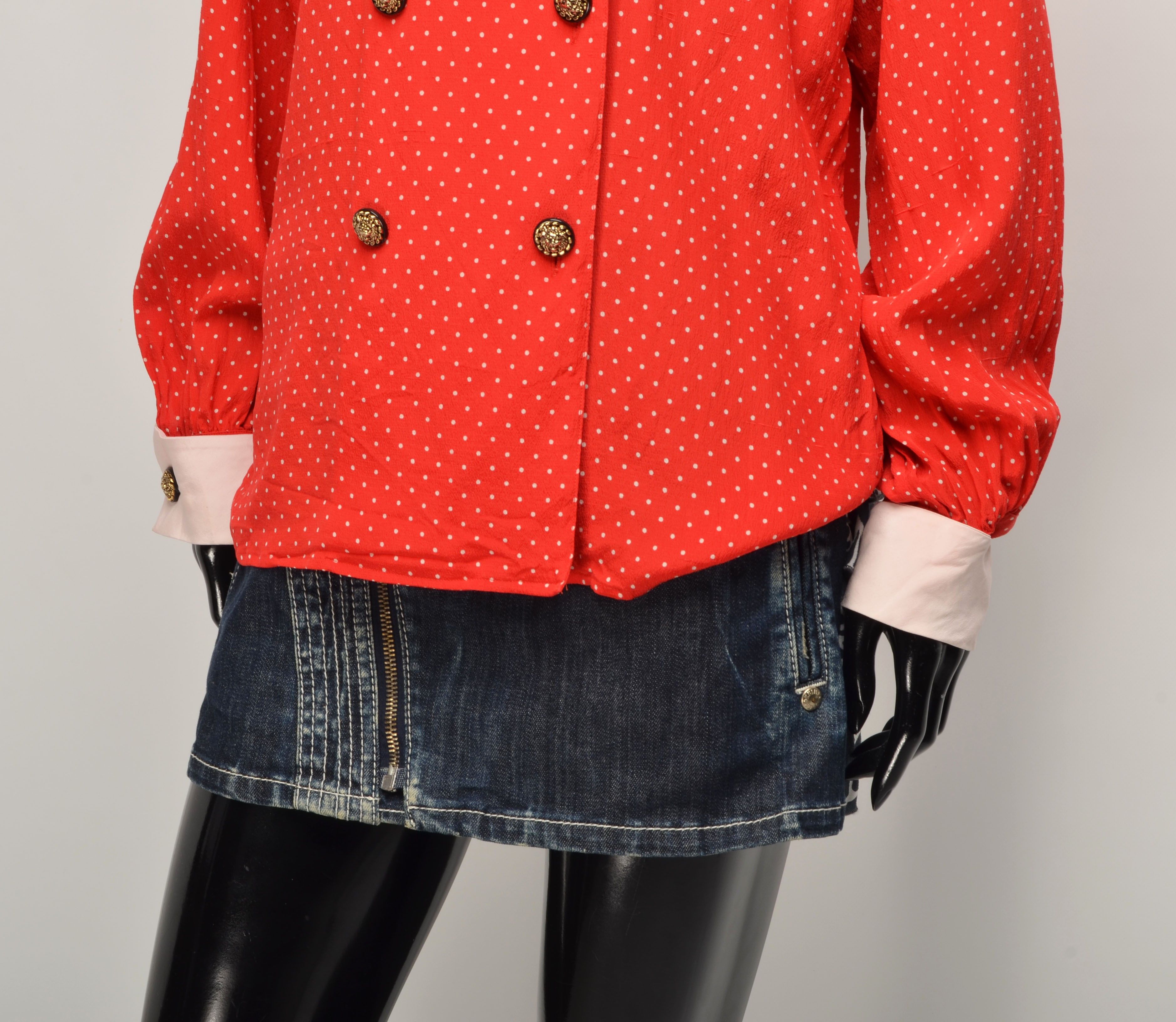 Akris Vintage Akris 80's Polka Dot Red Silk Lion Buttons Shirt Size M / US 6-8 / IT 42-44 - 3 Thumbnail