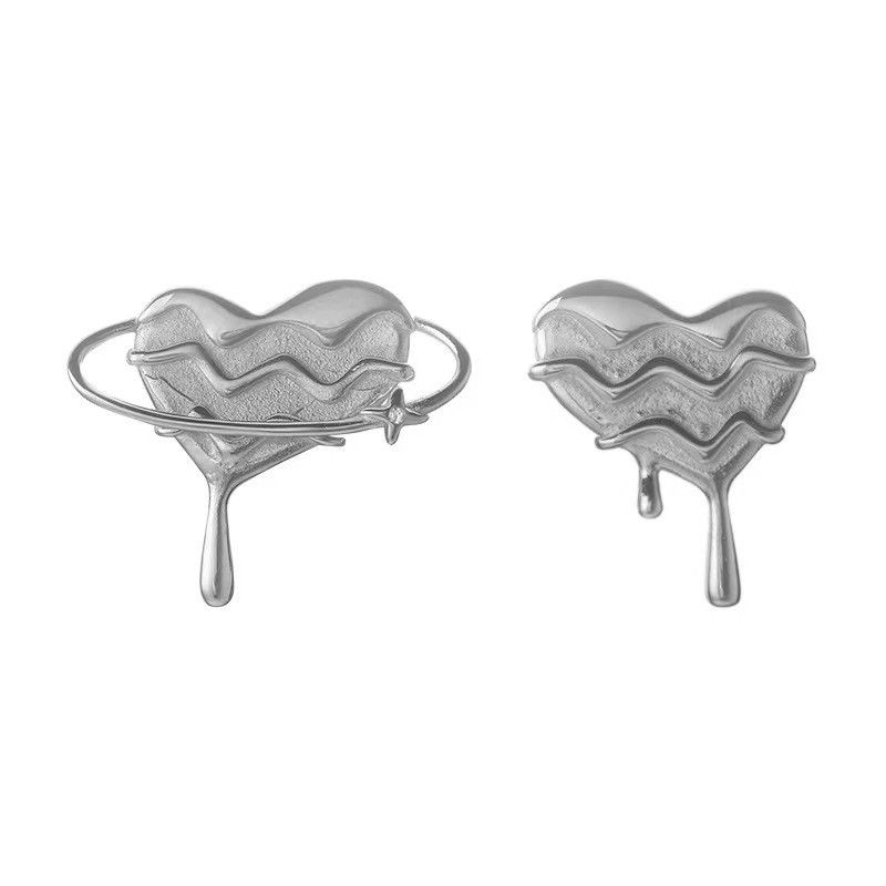 Jewelry Heart Dark Earrings One Pairs Chrome Jewelry Size ONE SIZE - 5 Thumbnail