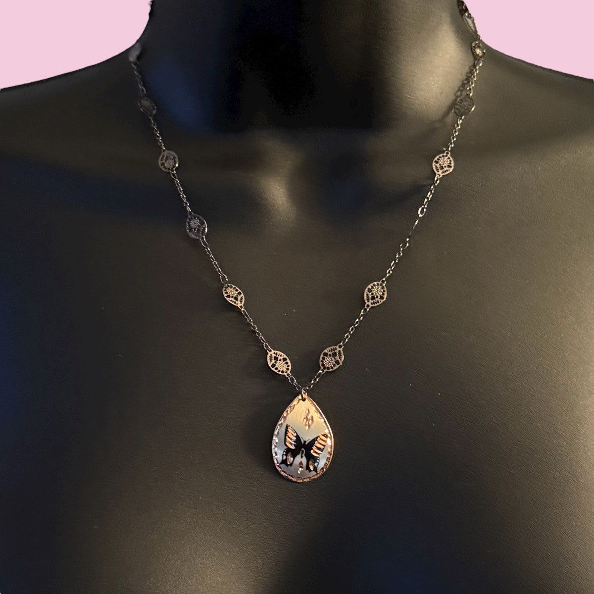 Other Silver tone two tone diamond cut butterfly pendant necklace Size ONE SIZE - 1 Thumbnail