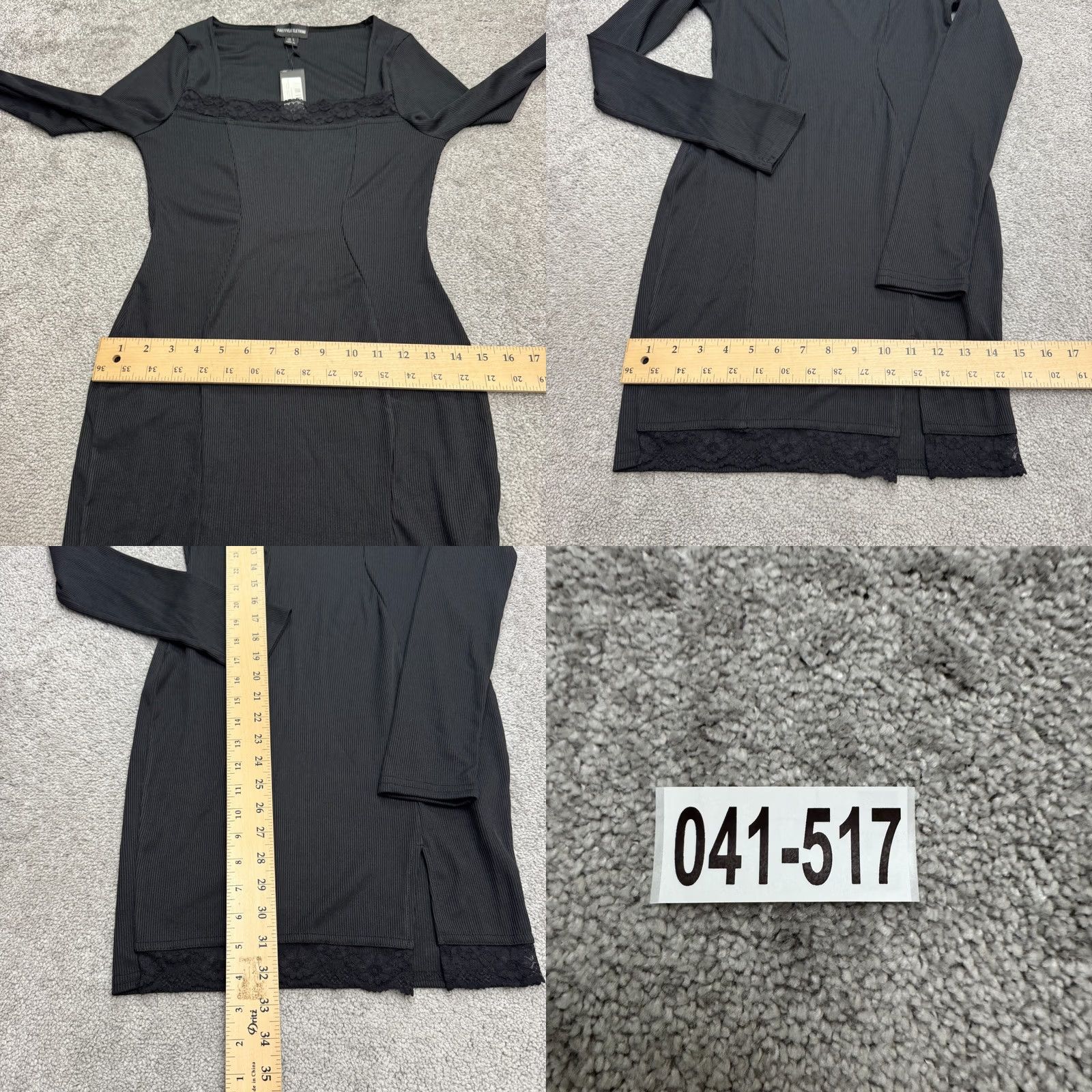 PrettyLittleThing PRETTYLITTLETHING Black Ribbed Knit Bodycon Midi Dress Womens 6 Lace Trim NWT Size M / US 6-8 / IT 42-44 - 9 Thumbnail