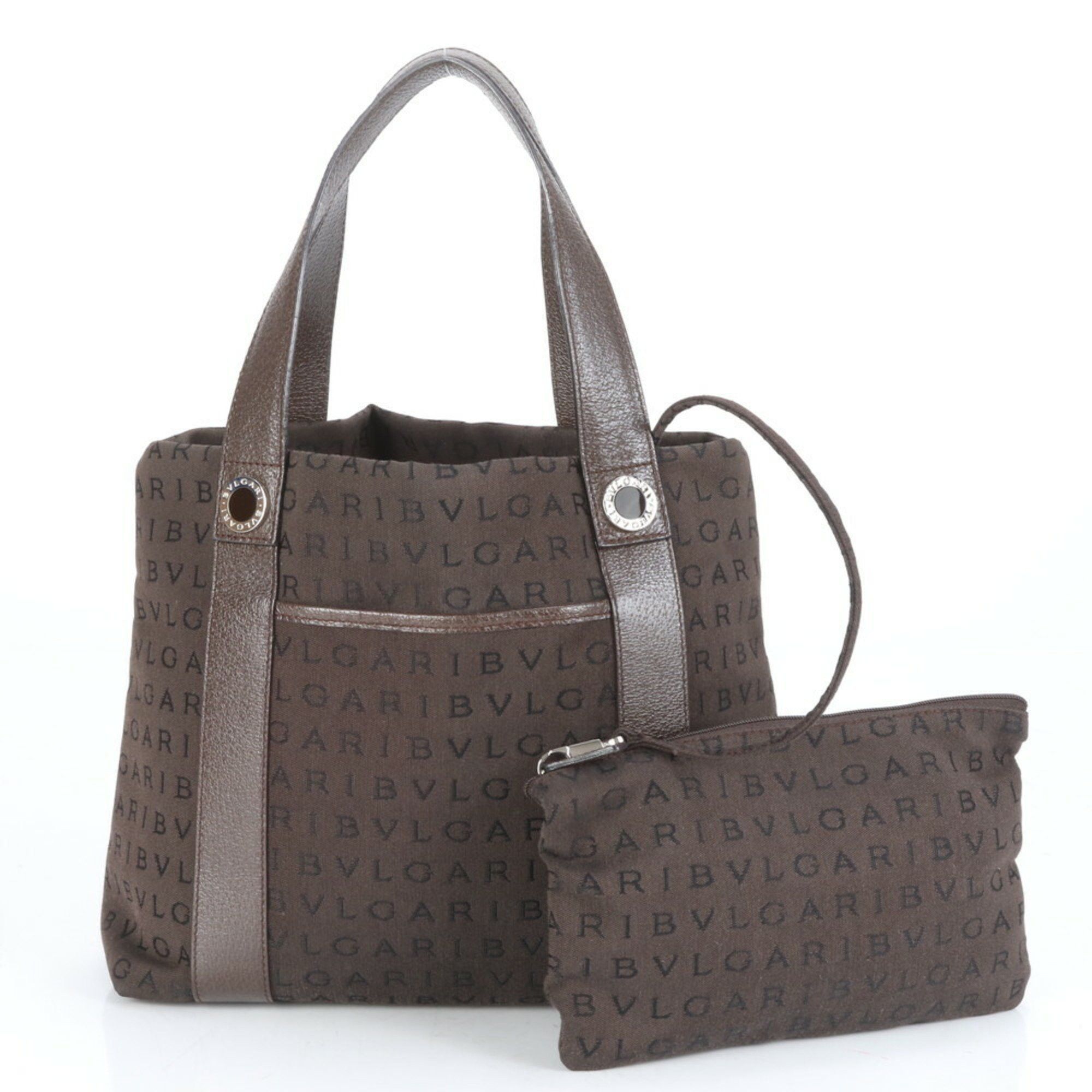 Bvlgari Mania Leather Shoulder Bag Hand Brown Women's