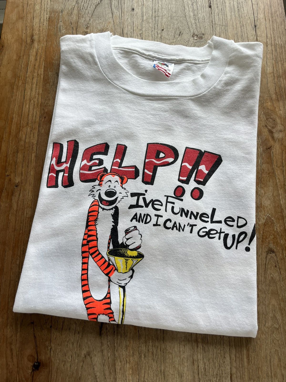 image of Art x Vintage Calvin And Hobbes 90’S Funny Tshirt in White, Men's (Size XL)