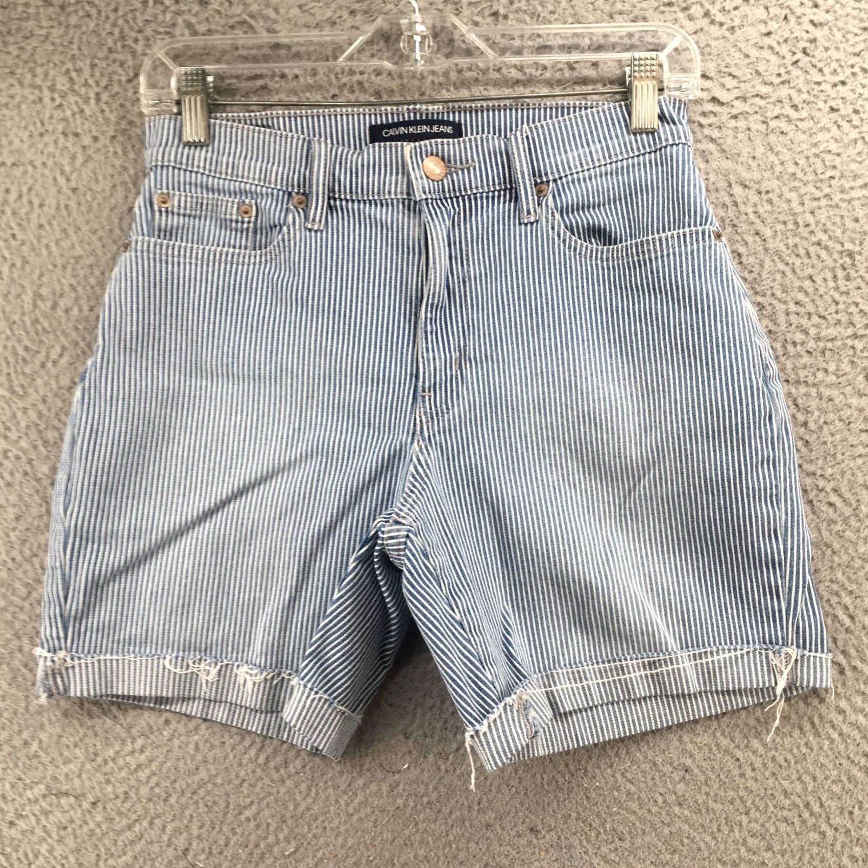 Calvin Klein Calvin Klein Bermuda Shorts Womens 4 Blue Denim Striped Cuffed Zip Shorts Bermuda Blue Denim CK Womens 4 (Actual 28X6) Size 27" / US 4 / IT 40 - 2 Thumbnail