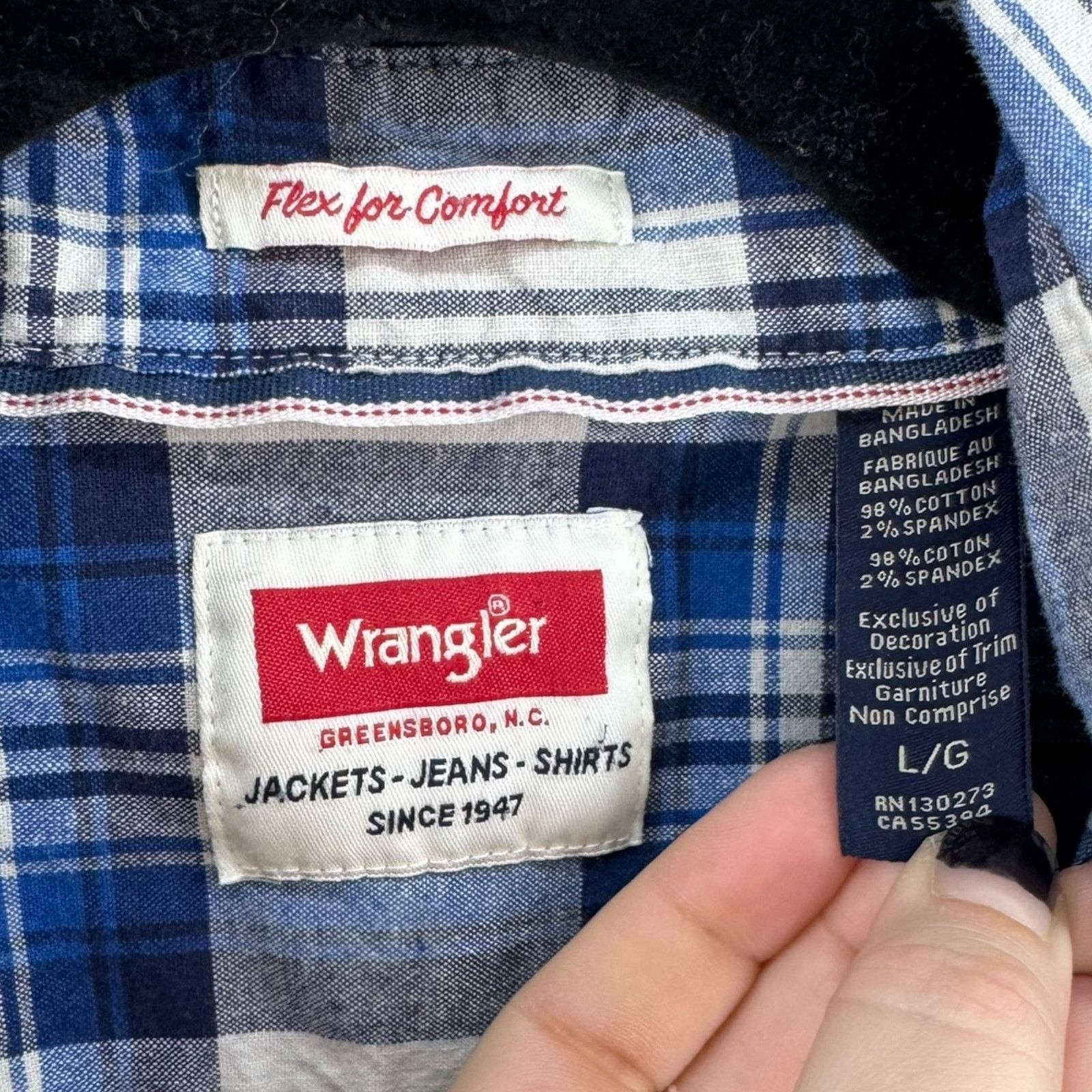 Wrangler Wrangler Flex Comfort Blue Plaid Button Down Shirt Men Large Size US L / EU 52-54 / 3 - 5 Thumbnail