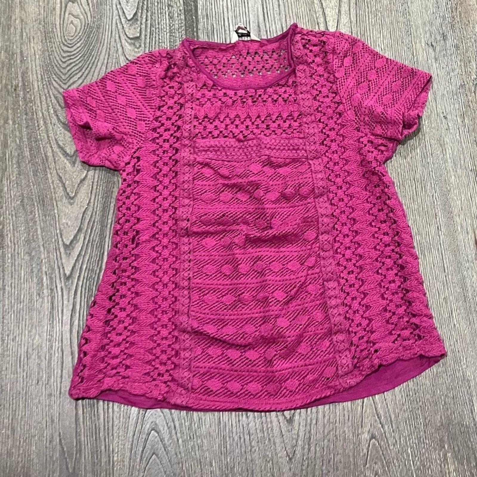 Lucky Brand Lucky Brand Top Crochet Crewneck Bohemian Magenta XS Size XS / US 0-2 / IT 36-38 - 2 Thumbnail
