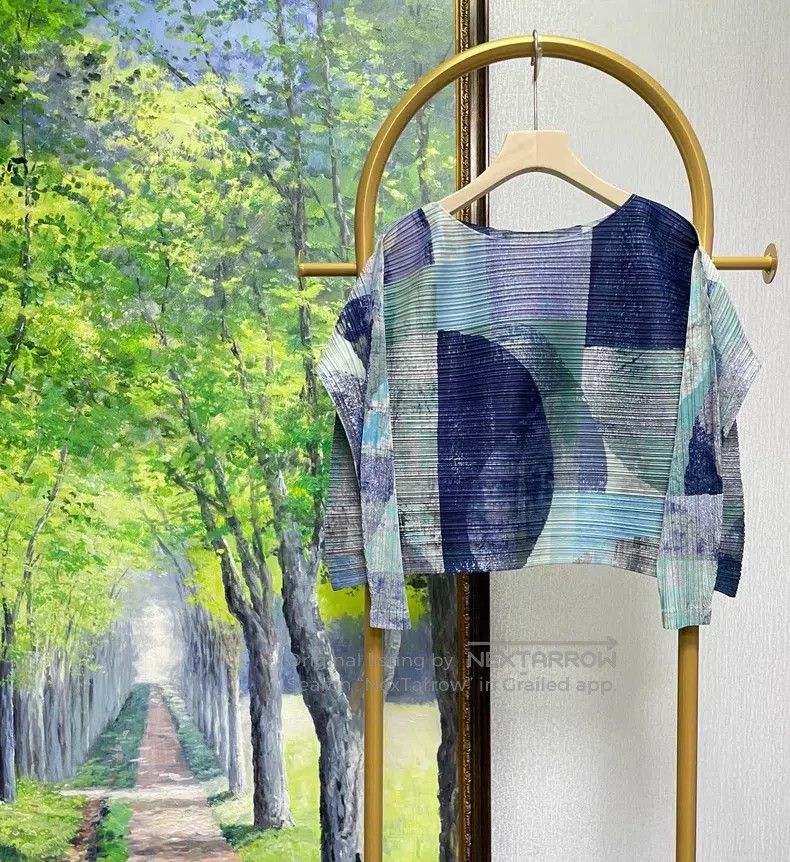 Other Issey Miyake Blue Oil Painting Print Top Size L / US 10 / IT 46 - 2 Thumbnail