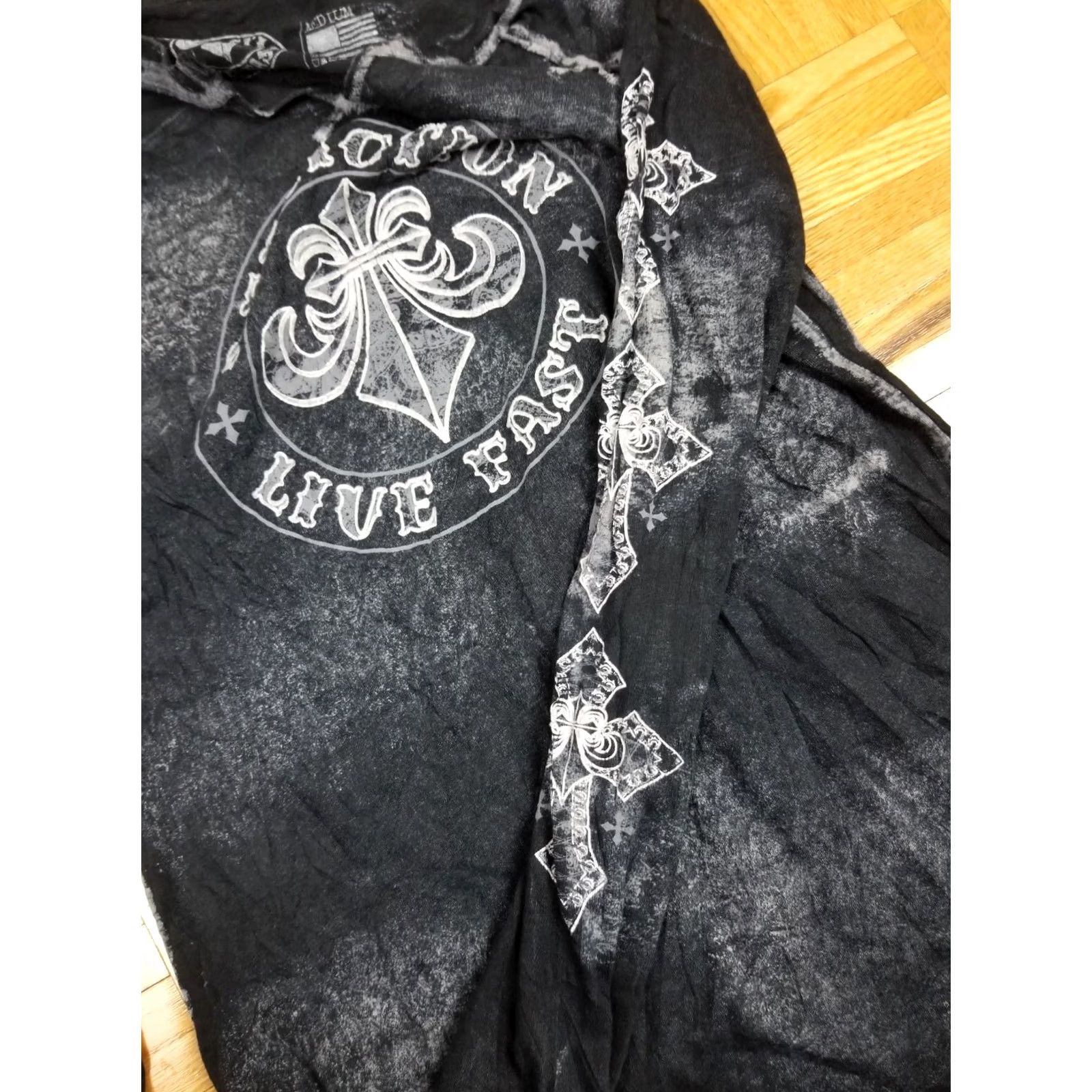 Affliction VINTAGE AFFLICTION Grunge SHIRT Womens MEDIUM Shirt M Black Cotton Lined Strap Crew Neck Short Sleeves? Size M / US 6-8 / IT 42-44 - 6 Thumbnail