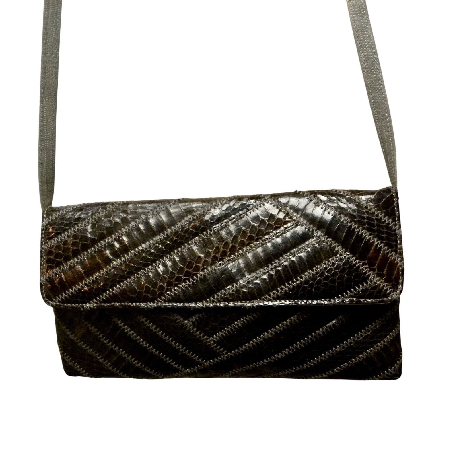 Vintage 70s 80s Gray Snakeskin Envelope Shoulder Bag w Leather Strap Size ONE SIZE - 2 Thumbnail
