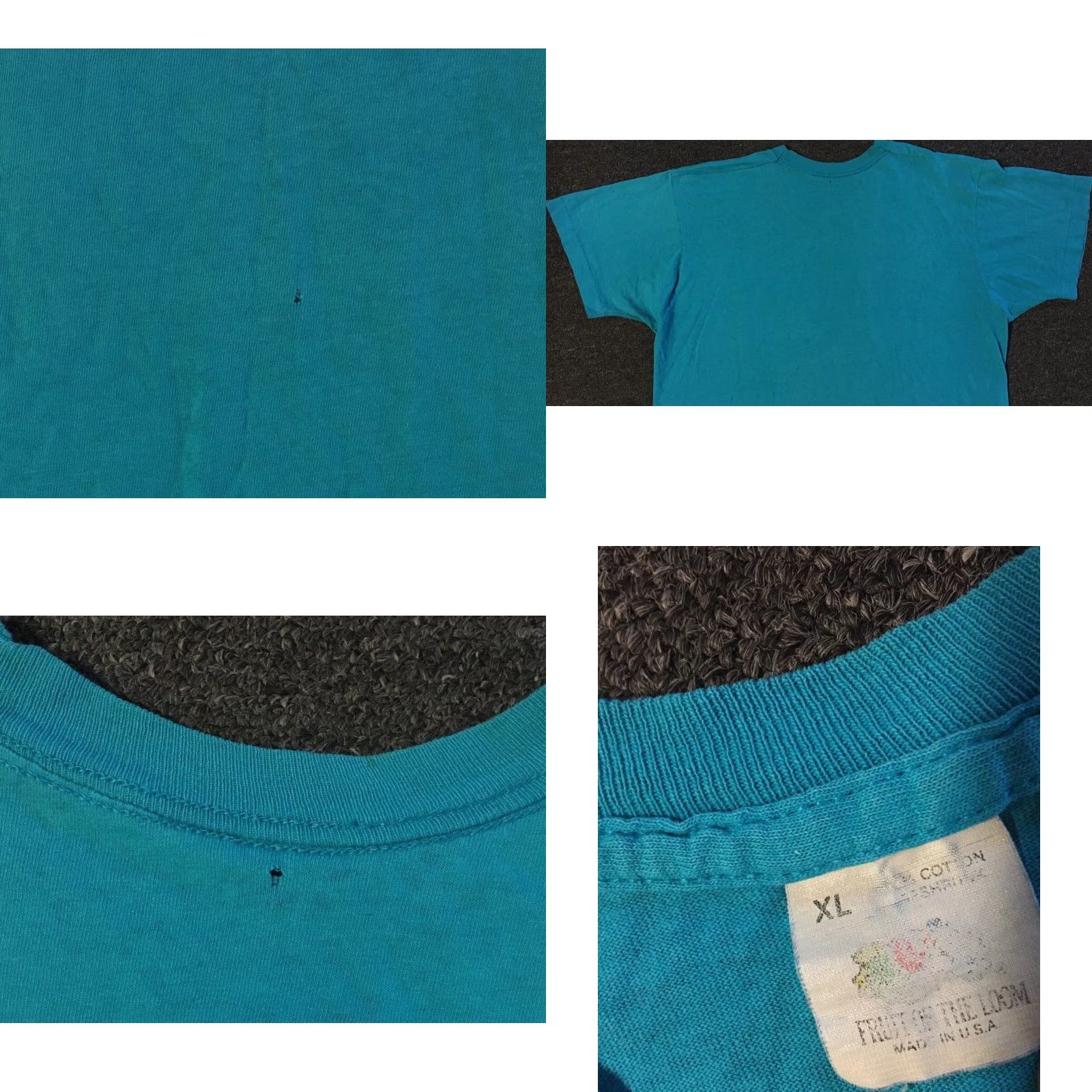 Fruit Of The Loom VINTAGE FOTL Shirt Mens L Blue 80s 90s Grunge Punk Surf Skate Distressed Single Stitch USA Made Size US L / EU 52-54 / 3 - 9 Thumbnail