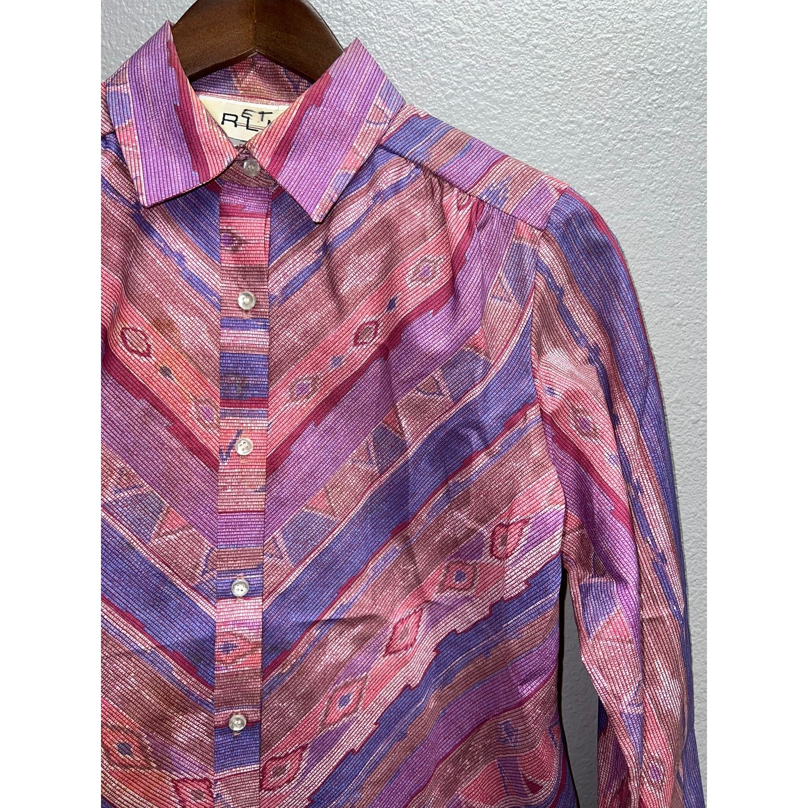 Vintage Womens Button Up Shirt RLM Petite Long Sleeve Purple Pink 10 Size L / US 10 / IT 46 - 3 Thumbnail
