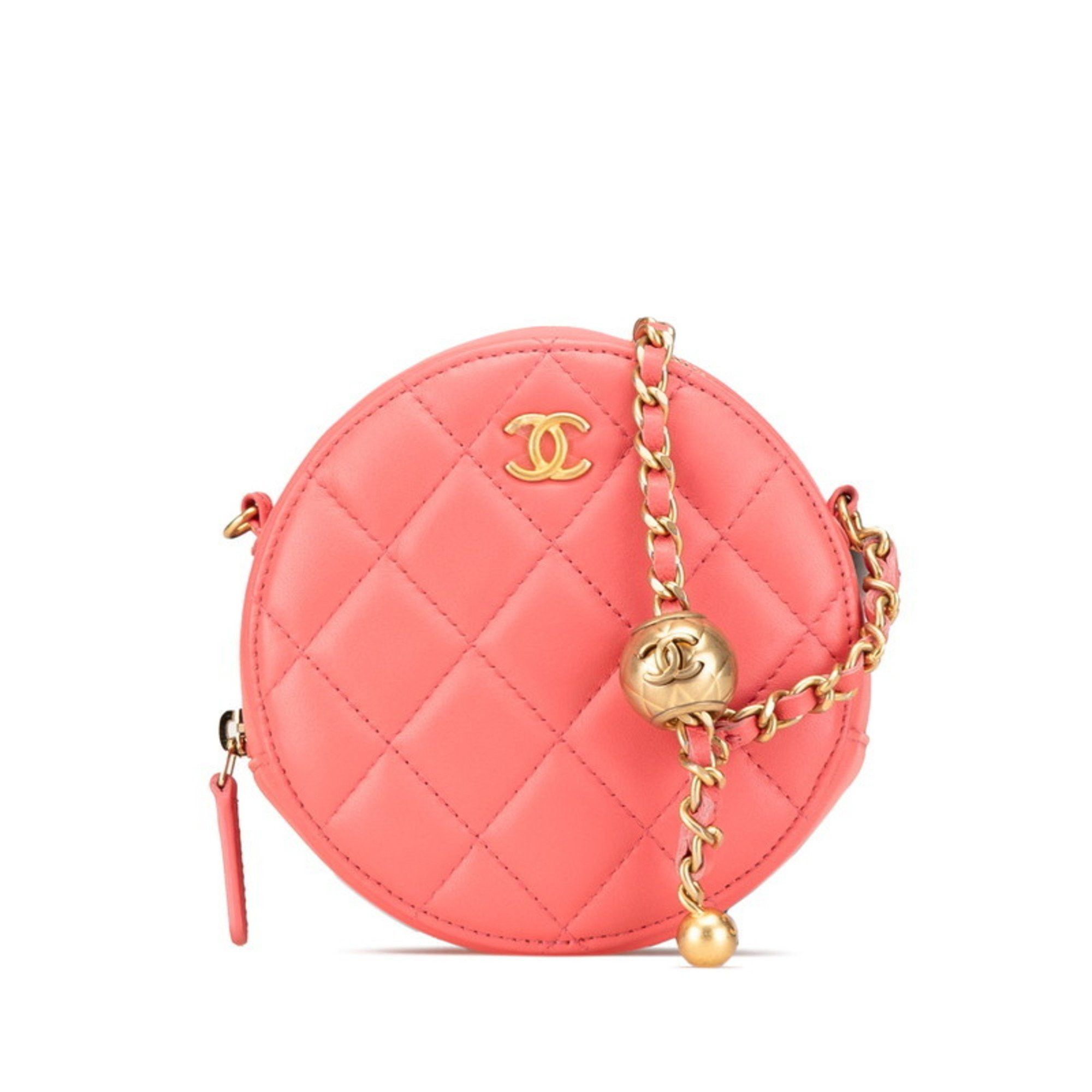 Chanel Matelasse Coco Mark Round Chain Shoulder Bag Pink Lambskin Women's CHANEL