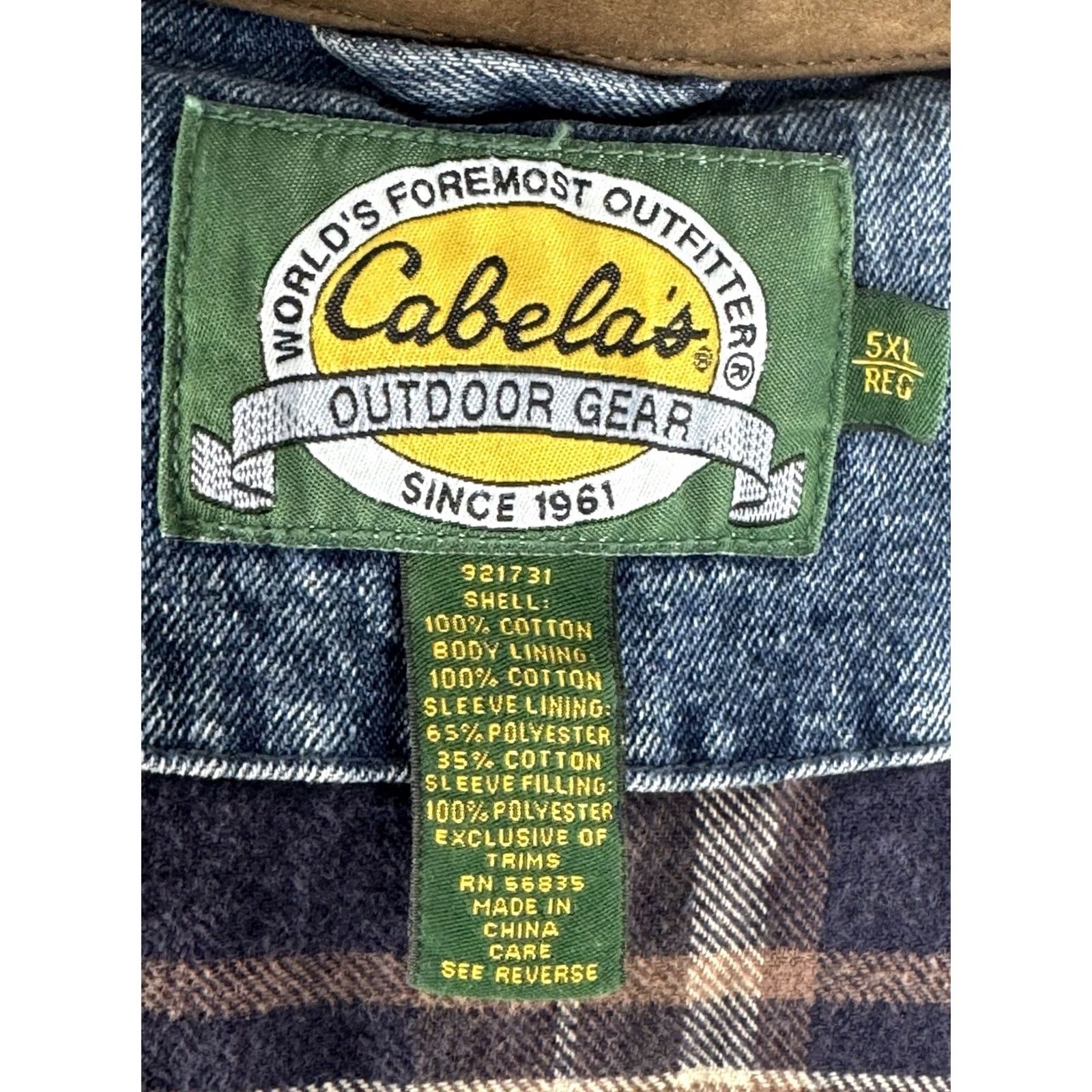 Vintage CABELA'S Jacket Denim 5XL Old Stock Vintage Leather Collar Ranch Cotton Blue Mens Size US XXL / EU 58 / 5 - 5 Thumbnail