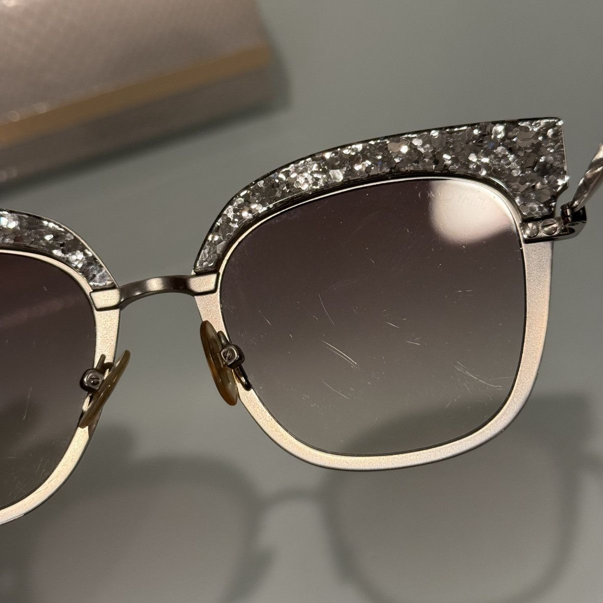 Jimmy Choo JIMMY CHOO ROSY Gunmetal / Pink Glitter Butterfly Sunglasses Size ONE SIZE - 10 Thumbnail