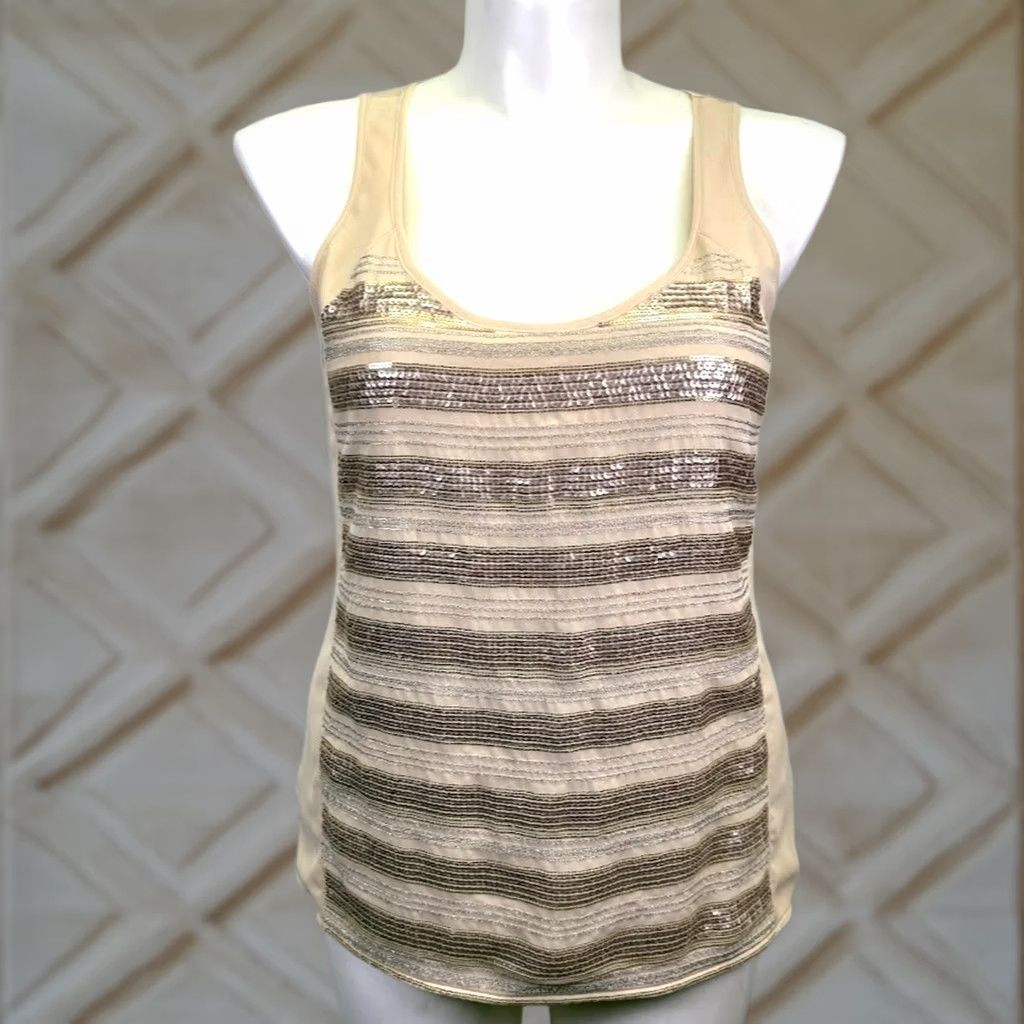 Express Express Metallic Sequin Embellished Gold Tank Regular Size L Size L / US 10 / IT 46 - 1 Thumbnail