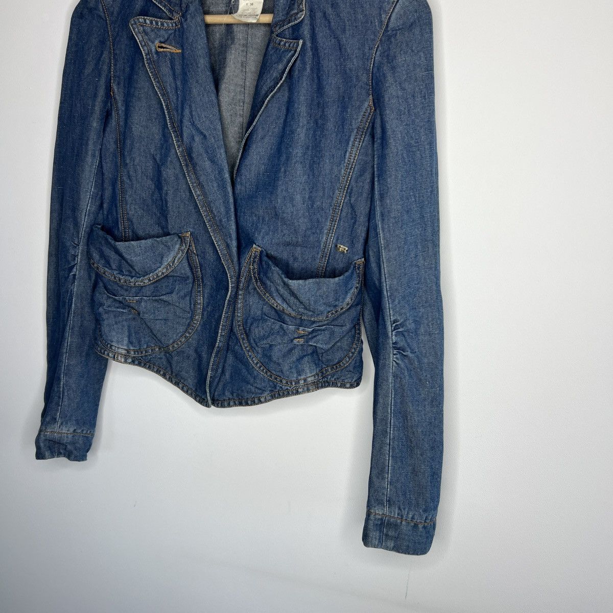 Sonia Rykiel × Vintage 🌟SONIA RYKIEL CROPPED DENIM BLAZER BLUE JACKET Size S / US 4 / IT 40 - 2 Thumbnail