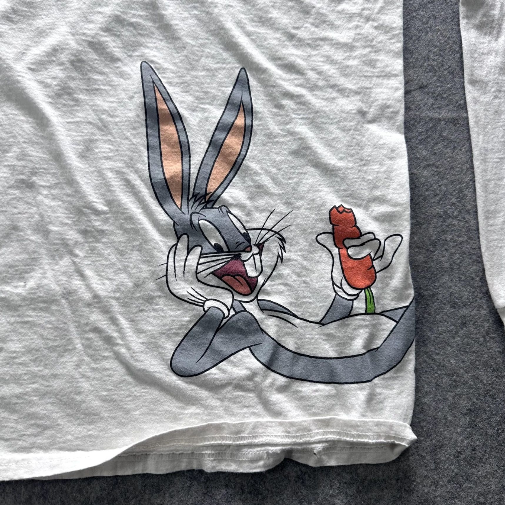 Vintage Bugs Bunny Shirt Mens L White Thats All Folks Long Sleeve Crewneck Graphic Tee Size US L / EU 52-54 / 3 - 2 Thumbnail