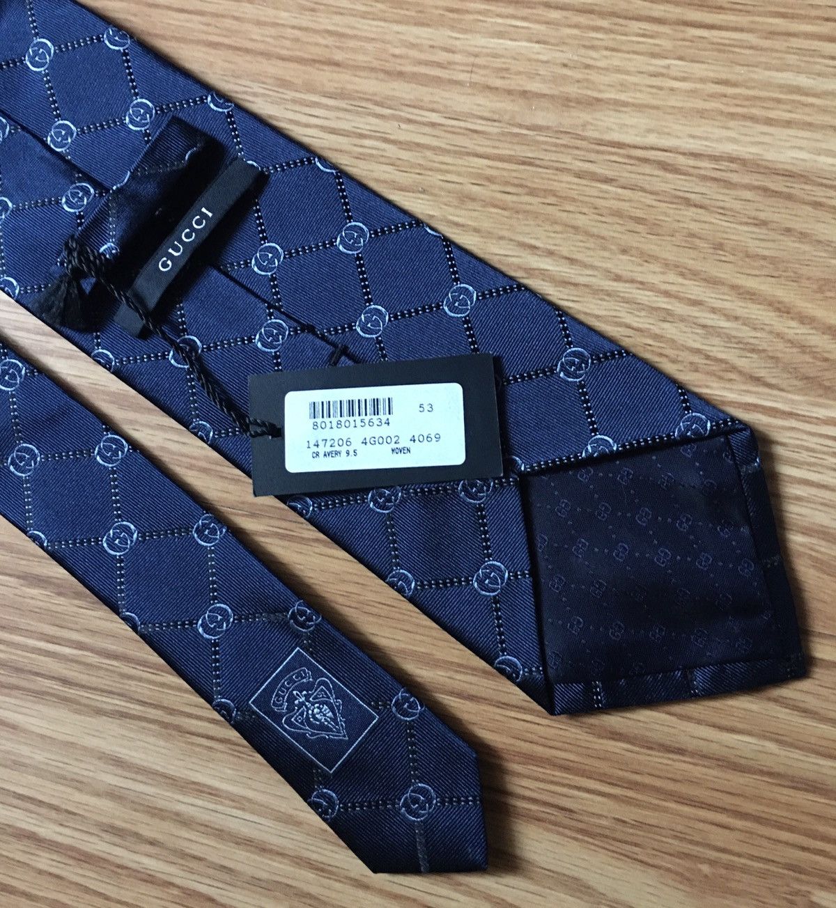 Gucci GUCCI New Mens Tie Dark Blue Monogrammed Logo GG Silk Size ONE SIZE - 1 Thumbnail