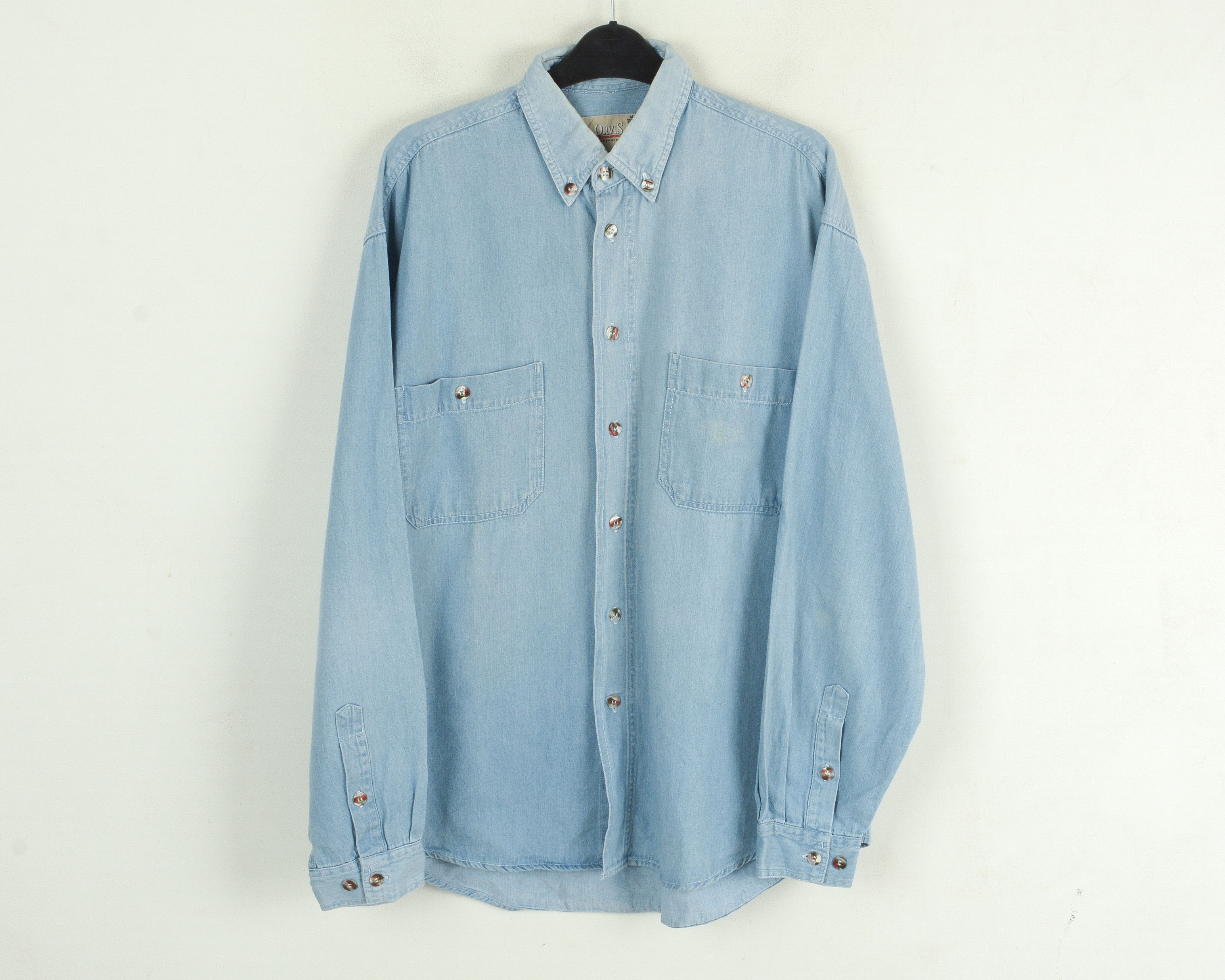 Orvis Shirt Long Sleeved Retro Jean Denim Casual Blue Cotton Size US M / EU 48-50 / 2 - 1 Thumbnail