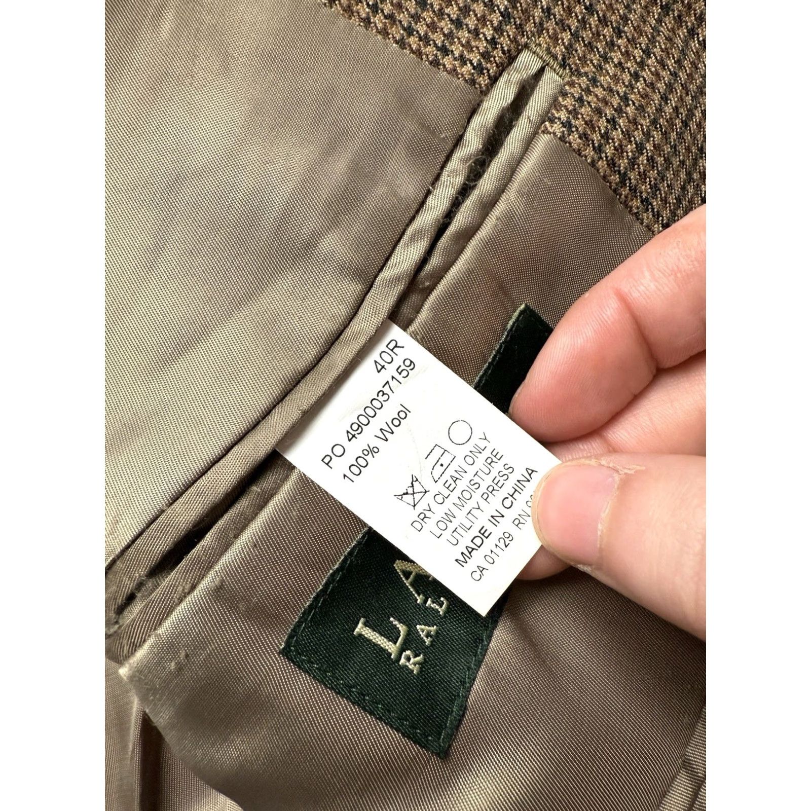 Ralph Lauren Ralph Lauren Blazer Single-Breasted Two-Button 100% Wool Houndstooth Overcheck Brown 40R Mens Jacket Coat Shirt? Size 40R - 7 Thumbnail