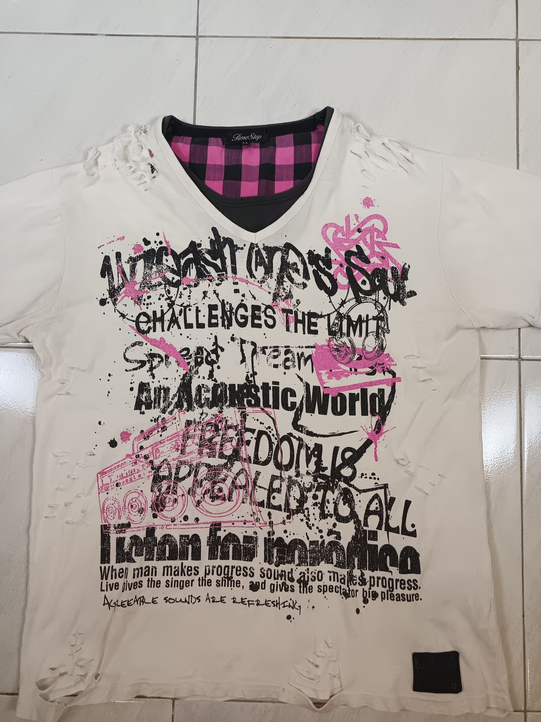 If Six Was Nine × Japanese Brand × Vintage Time Step POEM Print Distressed Tshirt Double Layer Size US XL / EU 56 / 4 - 5 Thumbnail