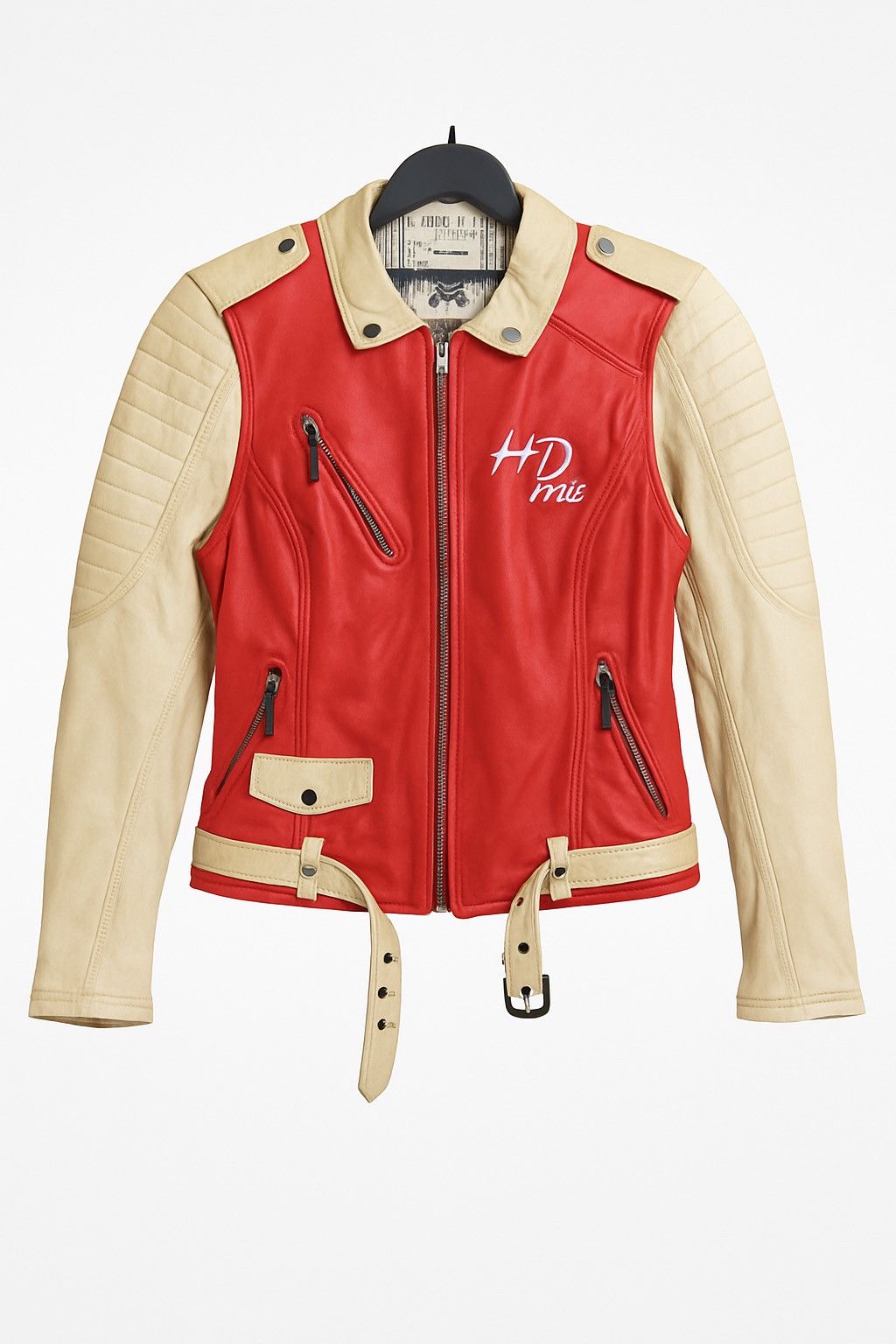 Vintage Harley-Davidson Red Cream Leather Motorcycle Jacket - Main Image