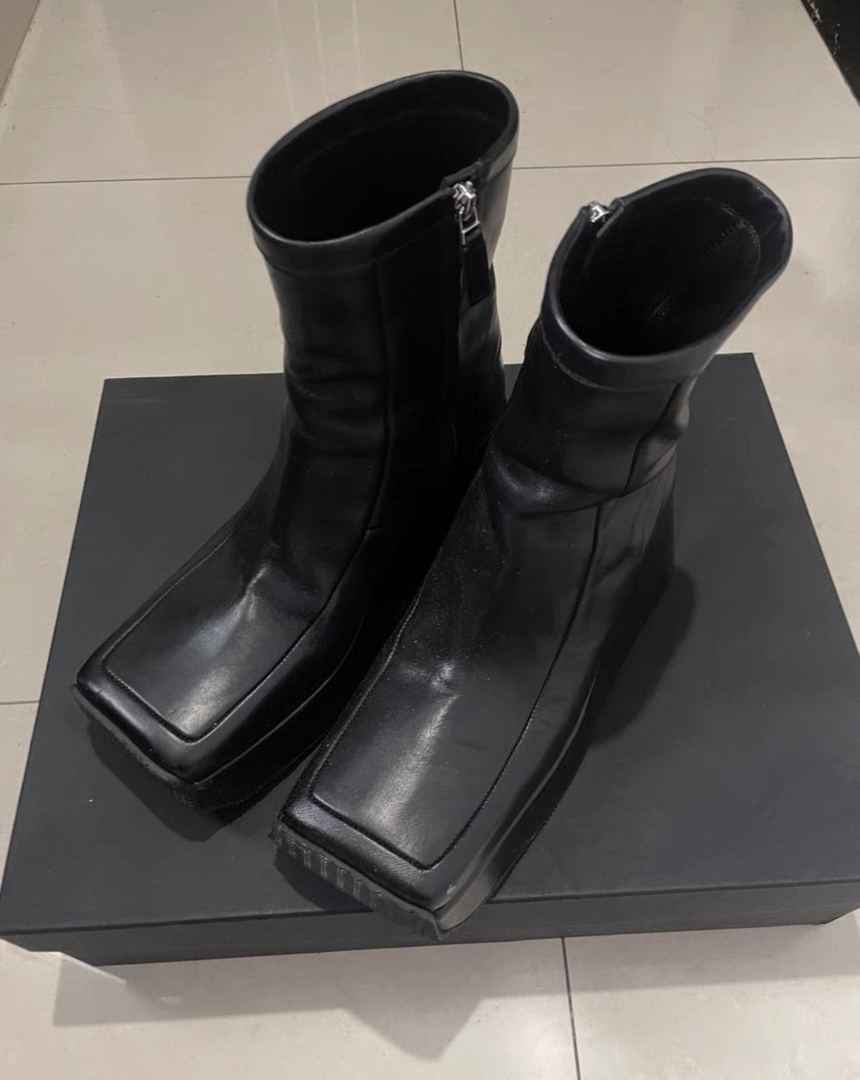 Raf Simons Raf Simons 22FW Square Toe Wedge Leather Ankle Boots Size US 9.5 / EU 42-43 - 2 Thumbnail