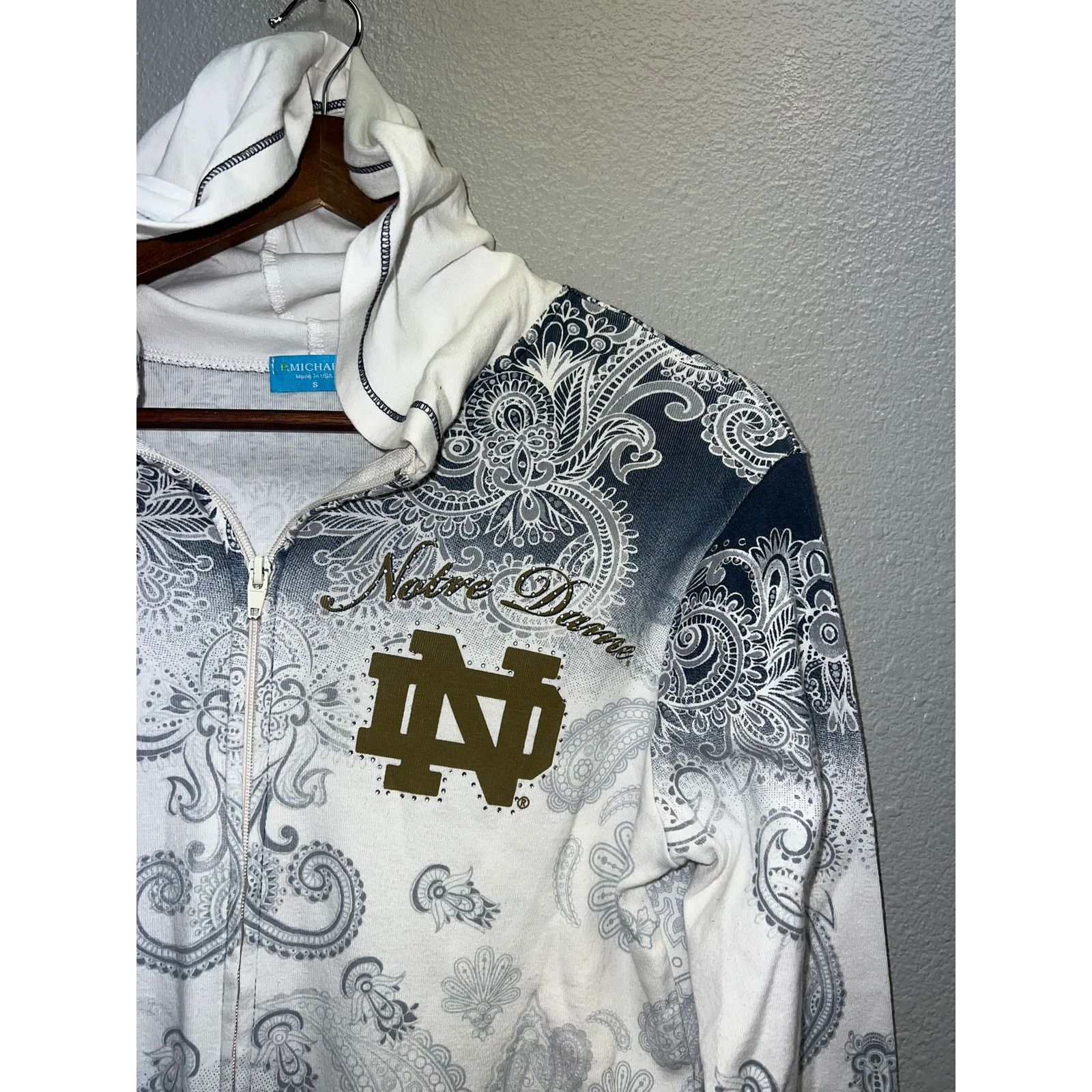 Vintage Womens Notre Dame Top Full Zip Tee Shirt P. Michael Small Size S / US 4 / IT 40 - 2 Thumbnail