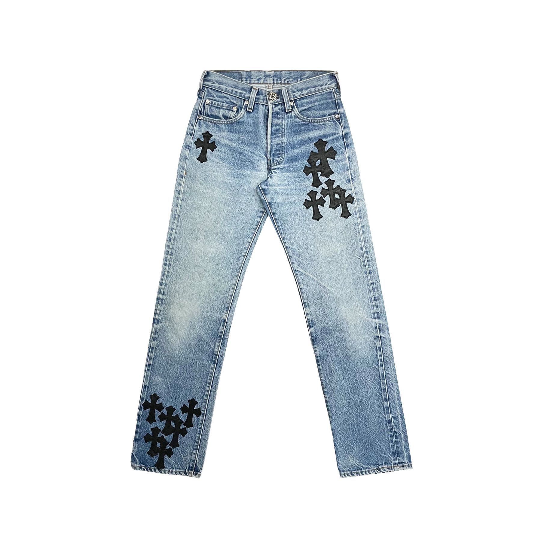 Chrome Hearts Levi's 501 Black Cross Leather Patch Jeans
