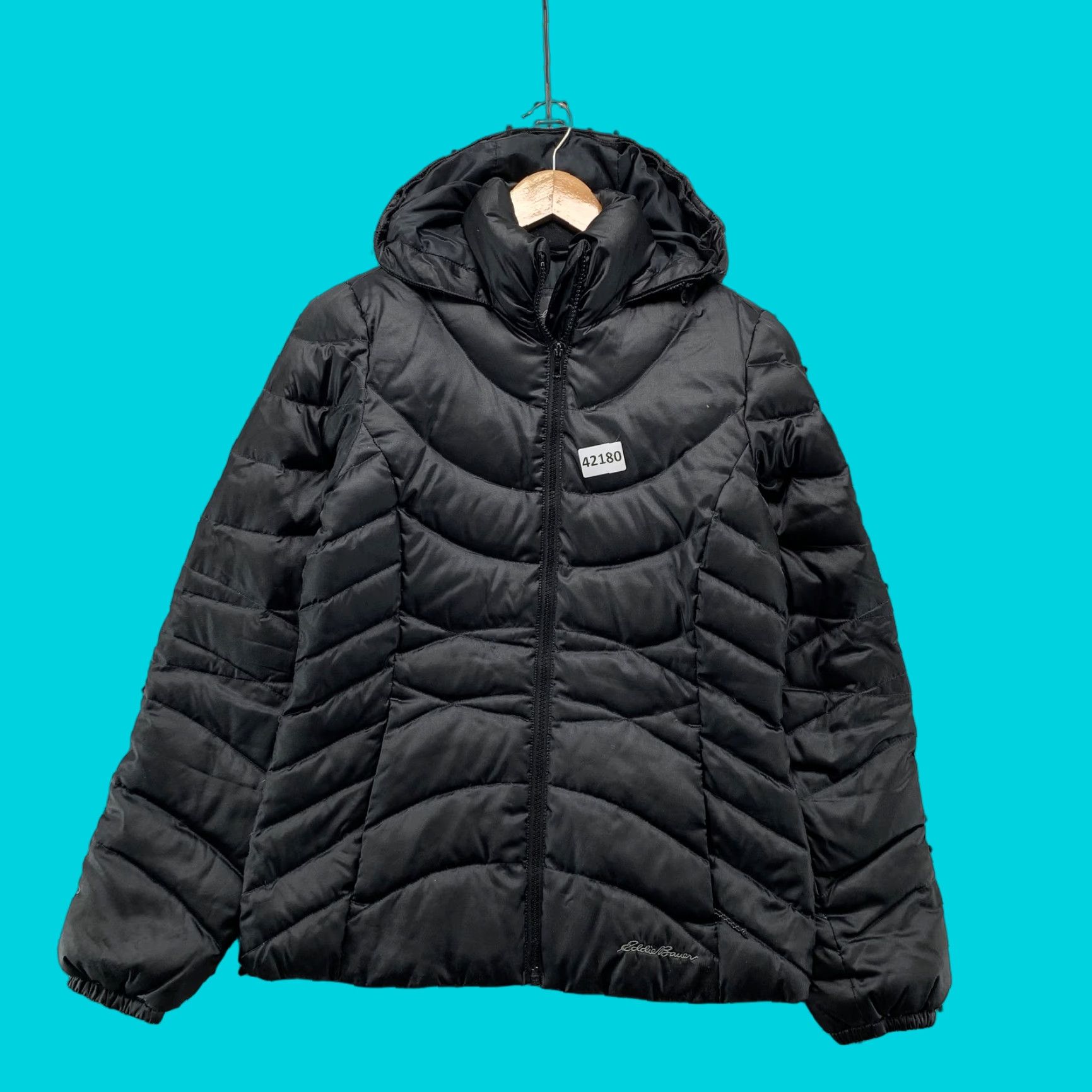Eddie Bauer Womens XS Black Down Puffer Jacket Hooded Zip Jacket Women's XS Black Down Puffer Hooded Zip
