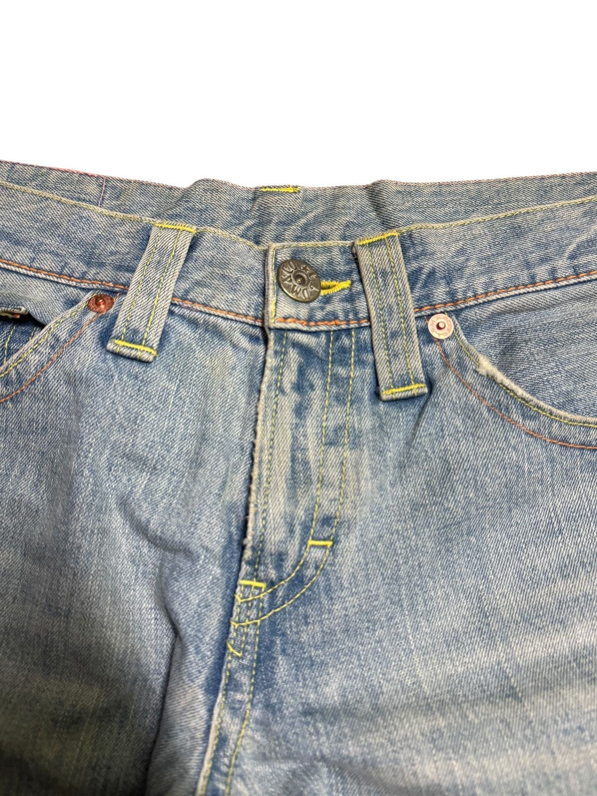Japanese Brand COCOLULU Printed Washed Blue Yellow Stitching Daicock Denim Size US 34 / EU 50 - 10 Thumbnail