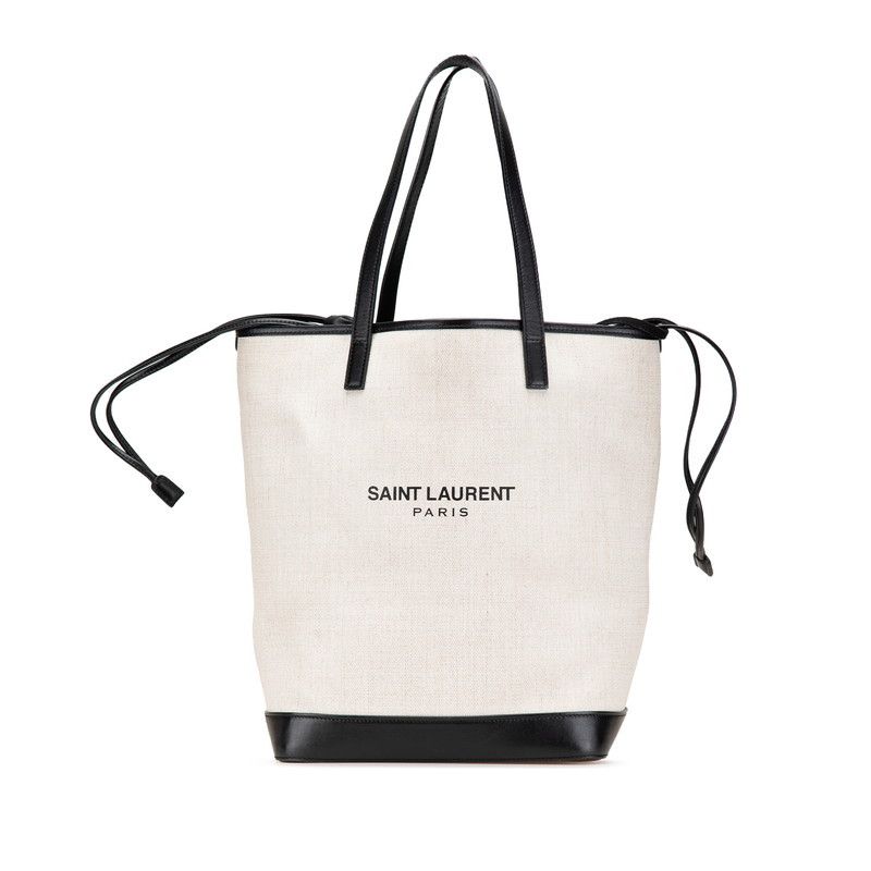 YVES Saint Laurent Teddy Tote Canvas Leather Tote Bag Canvas Tote Bag 551595 in White, Women's