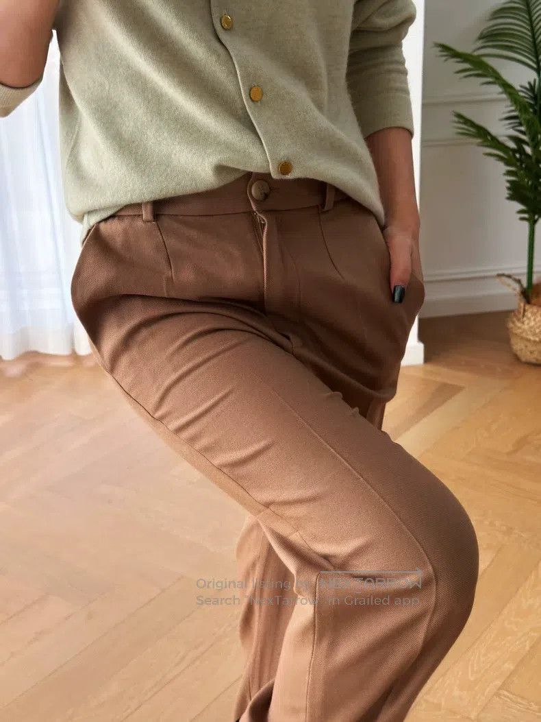 Hermes Hermes size M Solid cashmere straight-leg casual pants, kha Size 22" - 6 Thumbnail