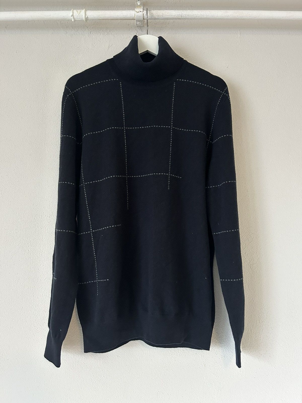 Hermes 100% Cashmere Turtleneck Sweater w/ Asymmetric Grid Pattern Size US XL / EU 56 / 4 - 1 Thumbnail