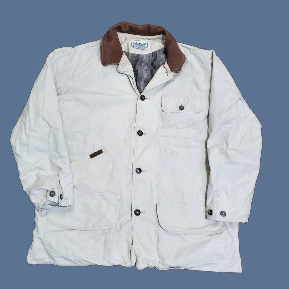 Vintage LL Bean Coat Mens XL Beige Canvas Field Jacket Leather Collar Lined Workwear Size US XL / EU 56 / 4 - 1 Thumbnail