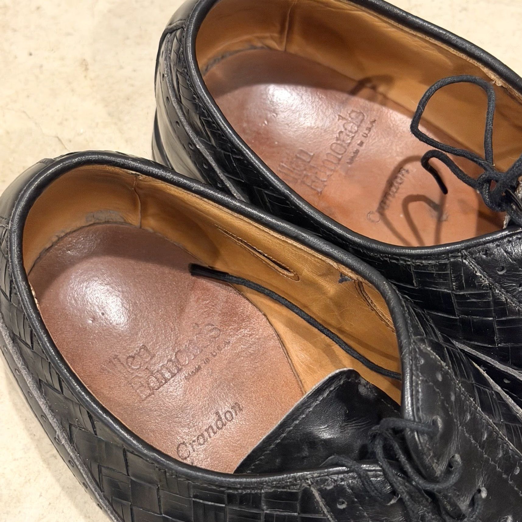 Allen Edmonds VINTAGE Allen Edmonds Crandon Black Weave Cap Toe Oxfords Mens 9.5 D Shoes Size ONE SIZE - 4 Thumbnail