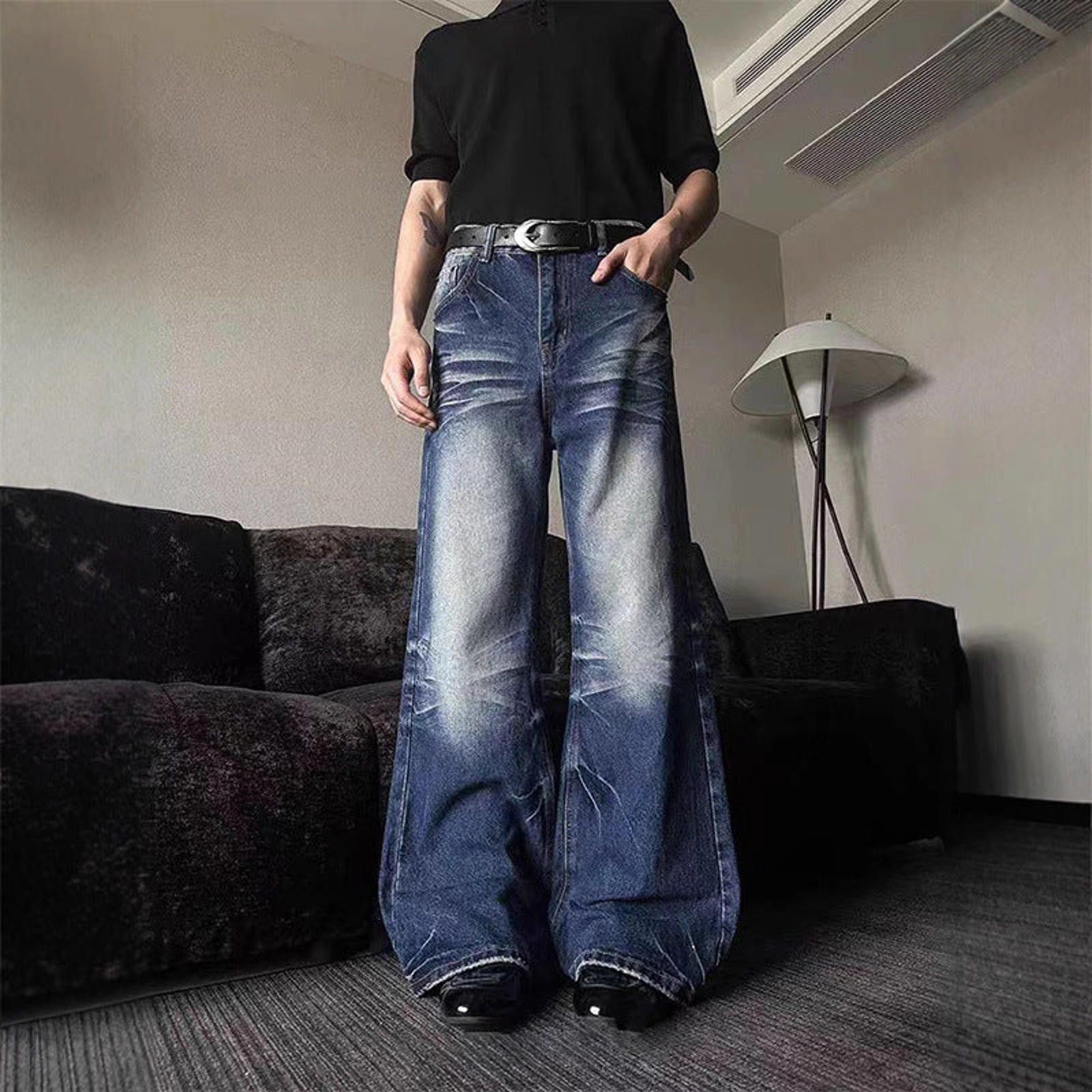 Vintage Blue Wide Leg Denim Jeans, Baggy Vintage Jeans Size US 32 / EU 48 - 6 Thumbnail