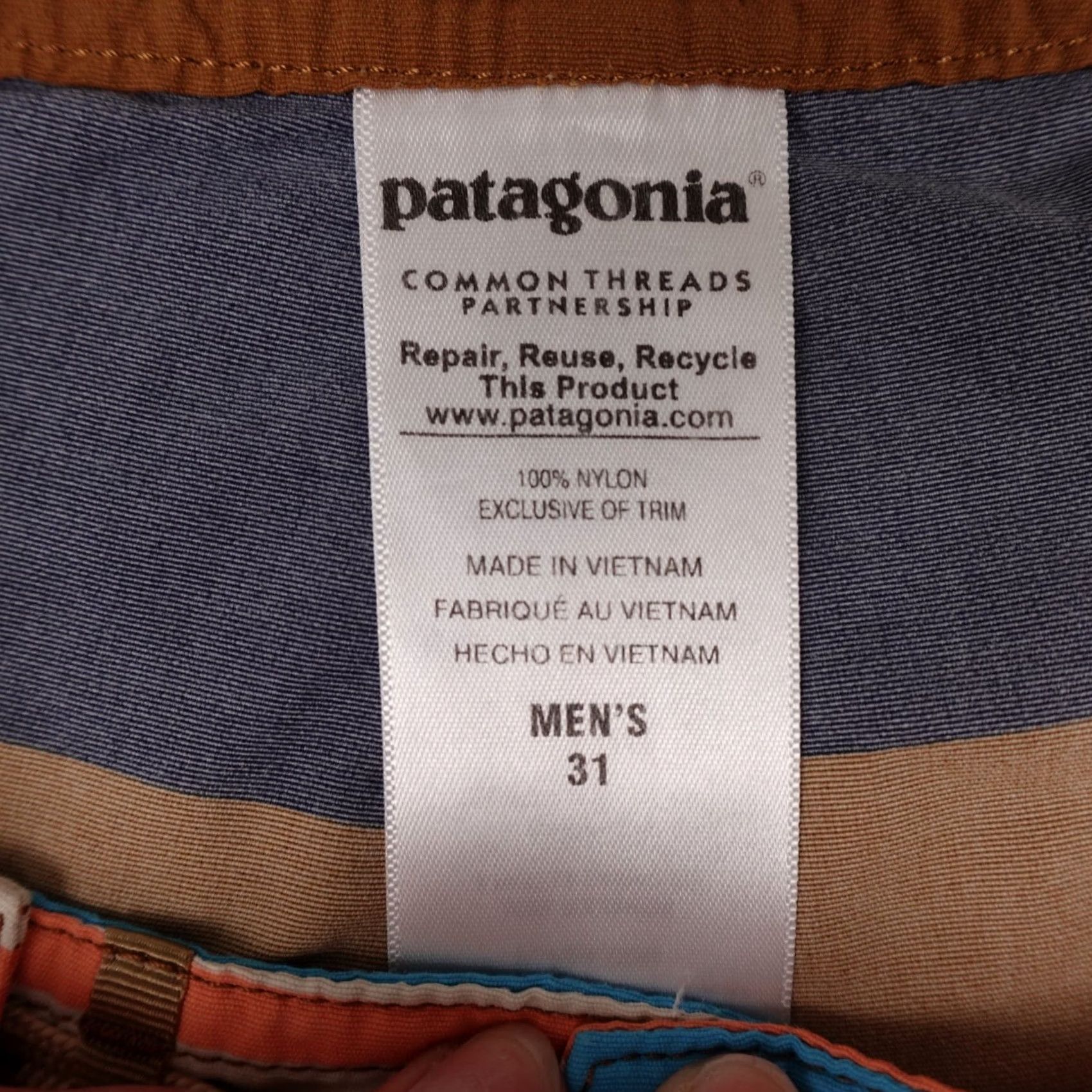 Patagonia Patagonia Boardshorts Mens 31 Brown Blue Striped Wavefarer Fitz Swim Trunks Size US 28 / EU 44 - 3 Thumbnail