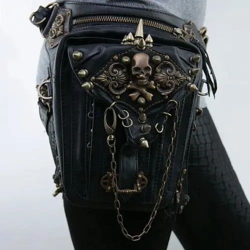 Leather Crossbody Shoulder / Drop Leg Leather Punk Rock Bag Size ONE SIZE - 3 Thumbnail