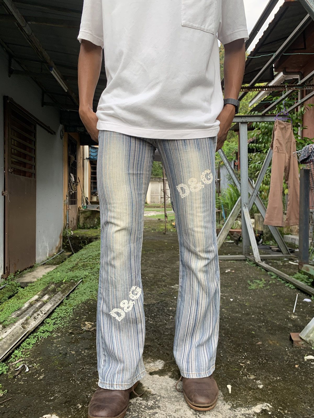 Dolce & Gabbana 👹Vintage DOLCE & GABBANA STRIPED FLAIR JEANS MADE IN ITALY Size US 30 / EU 46 - 2 Thumbnail